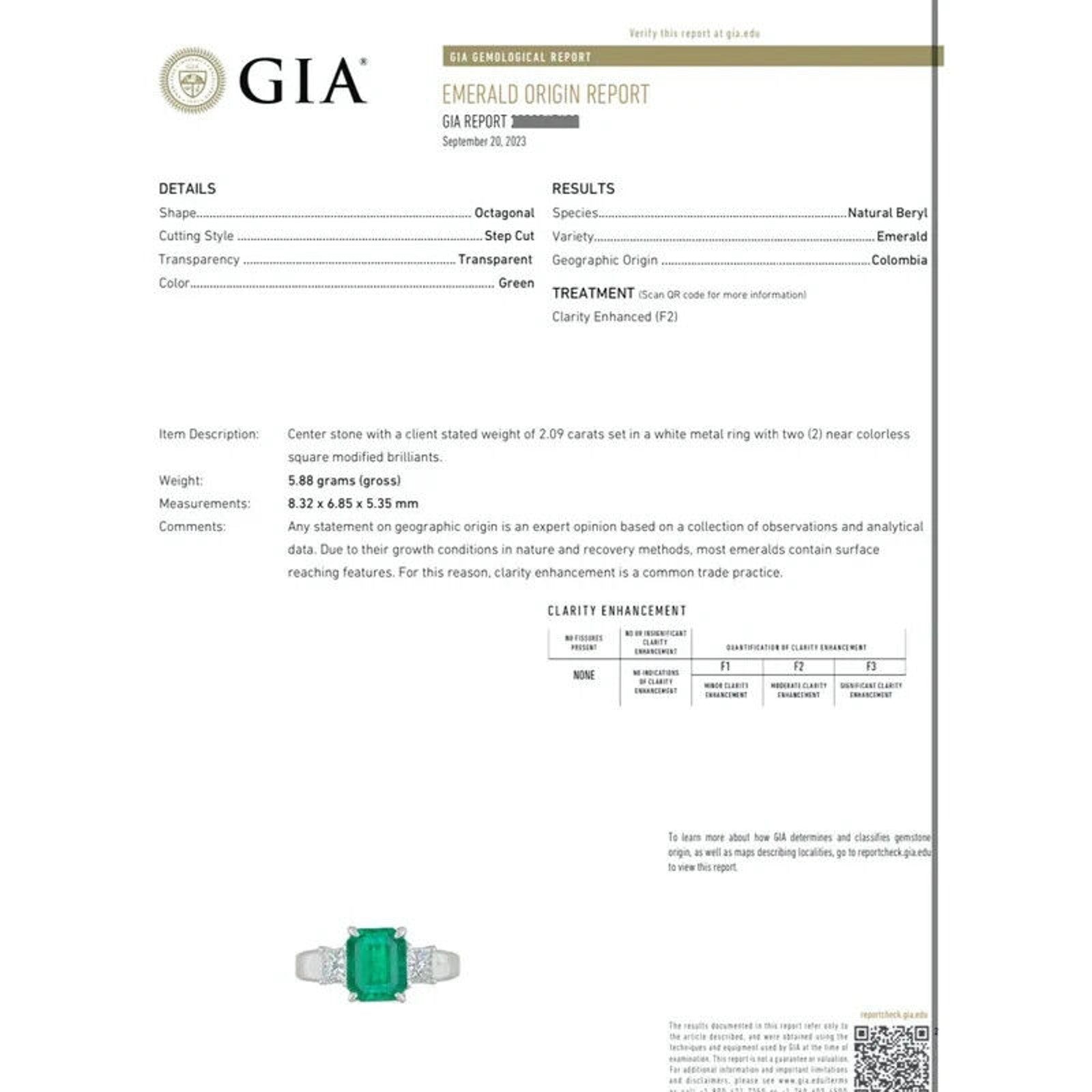 GIA Colombian Emerald and Diamond Three Stone Ring in Platinum