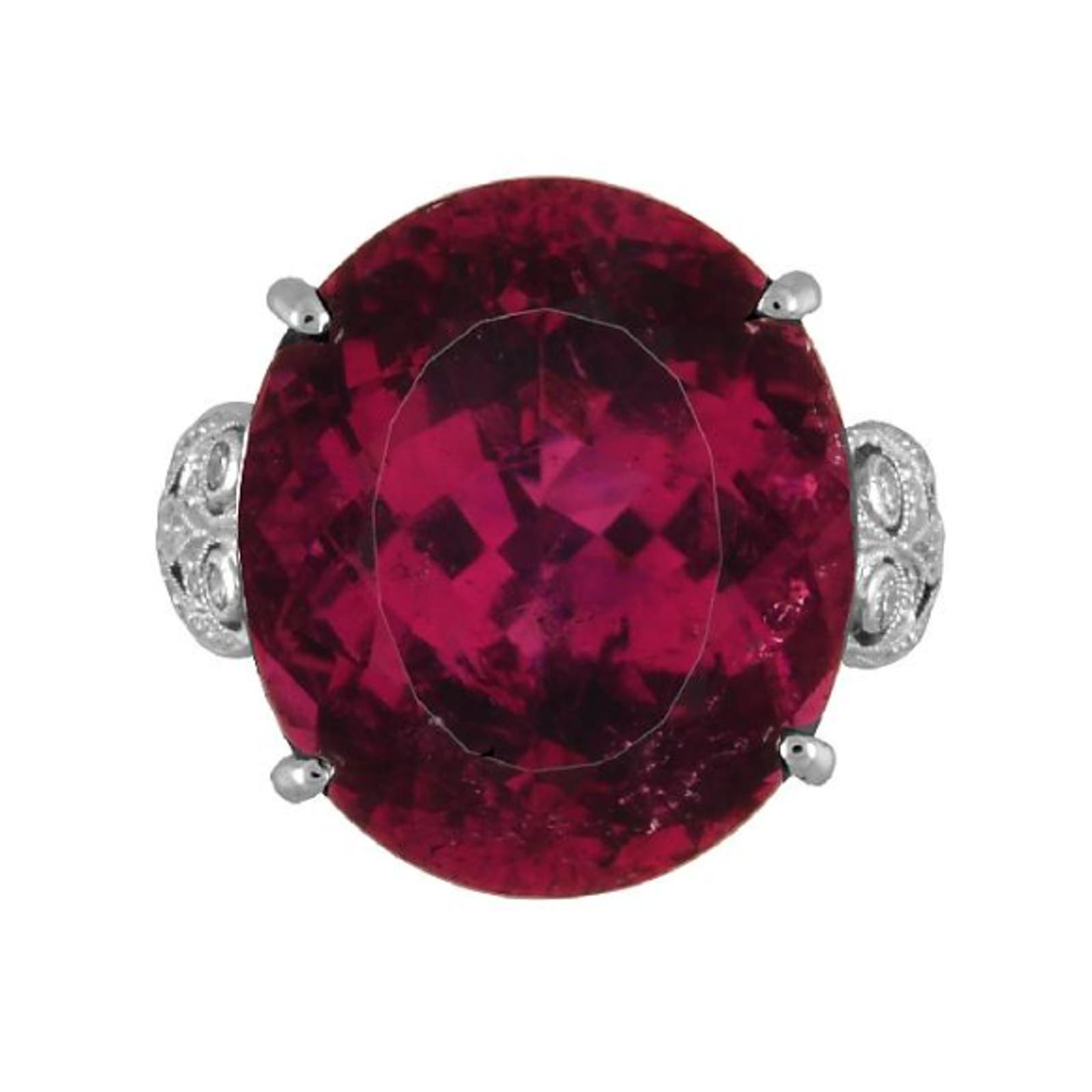 GIA 27.58 ct Oval Rubellite Cocktail Ring with Diamonds in Platinum - HM2370EA