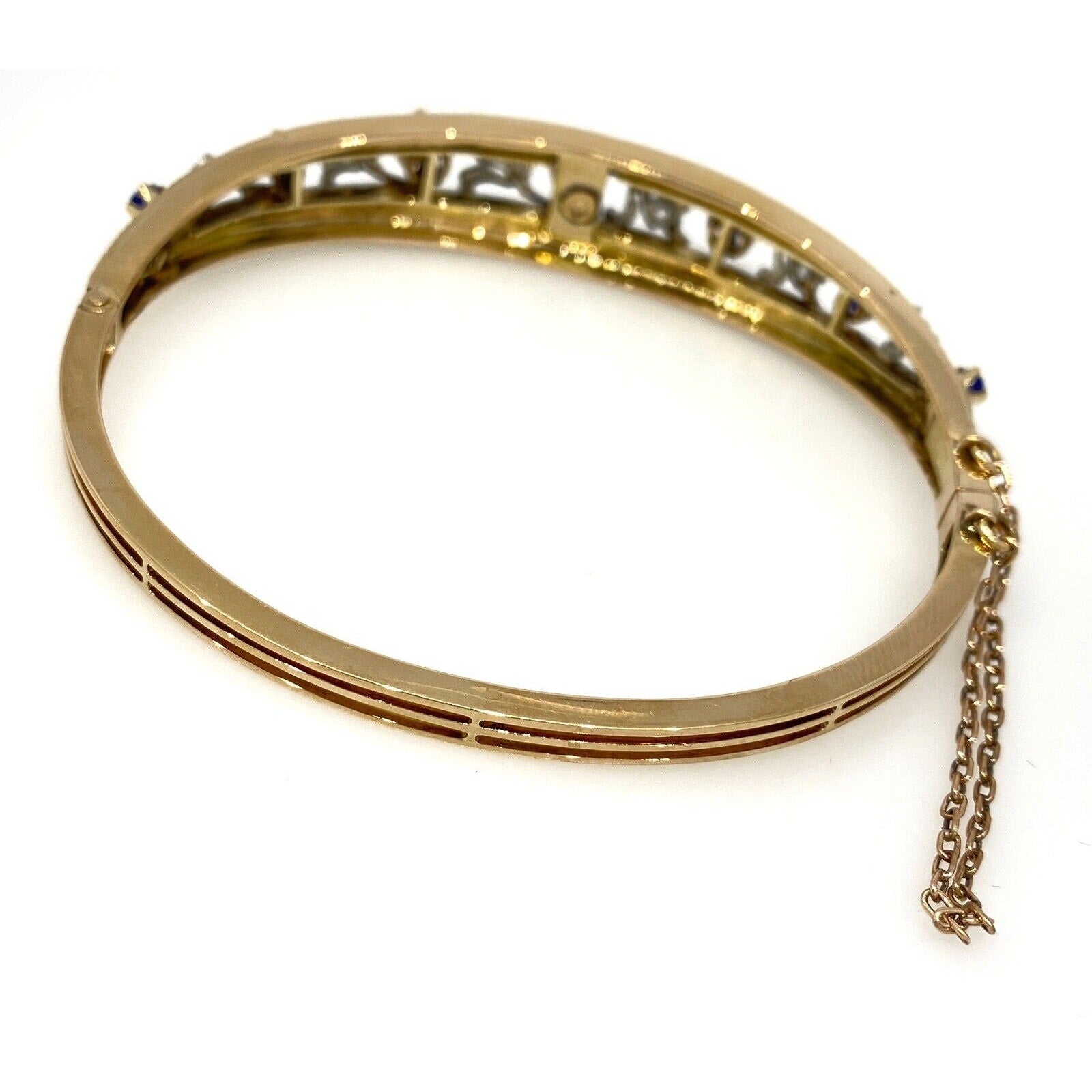 Vintage Diamond, Sapphire and Enamel Bangle Bracelet in 14k Gold