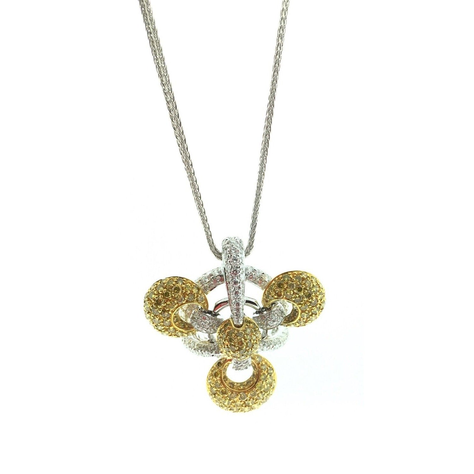 Yellow and White Diamond Pave Pendant Necklace in 18k Gold