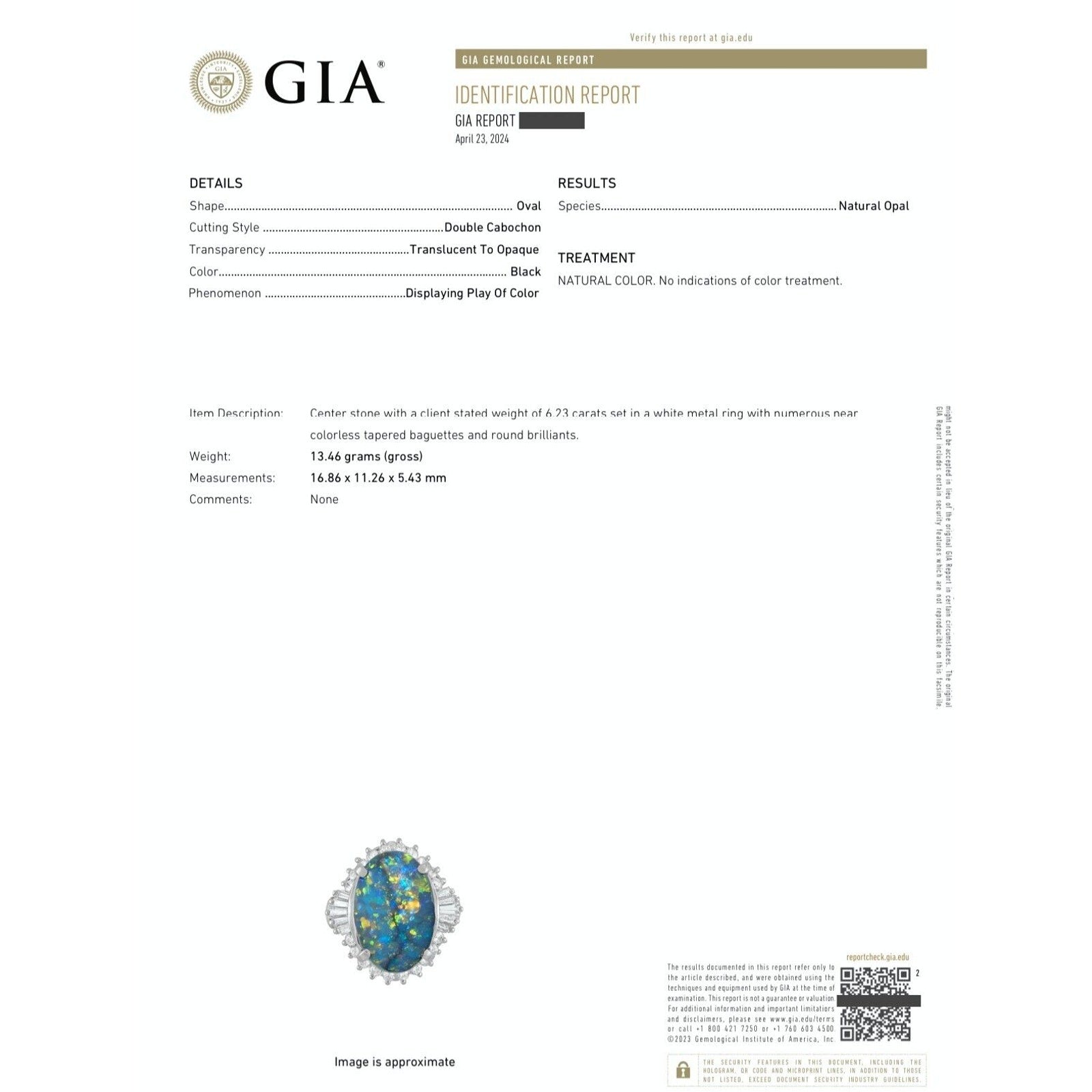 GIA Natural Black Opal 6.23 ct and Diamond Cocktail Ring in Platinum