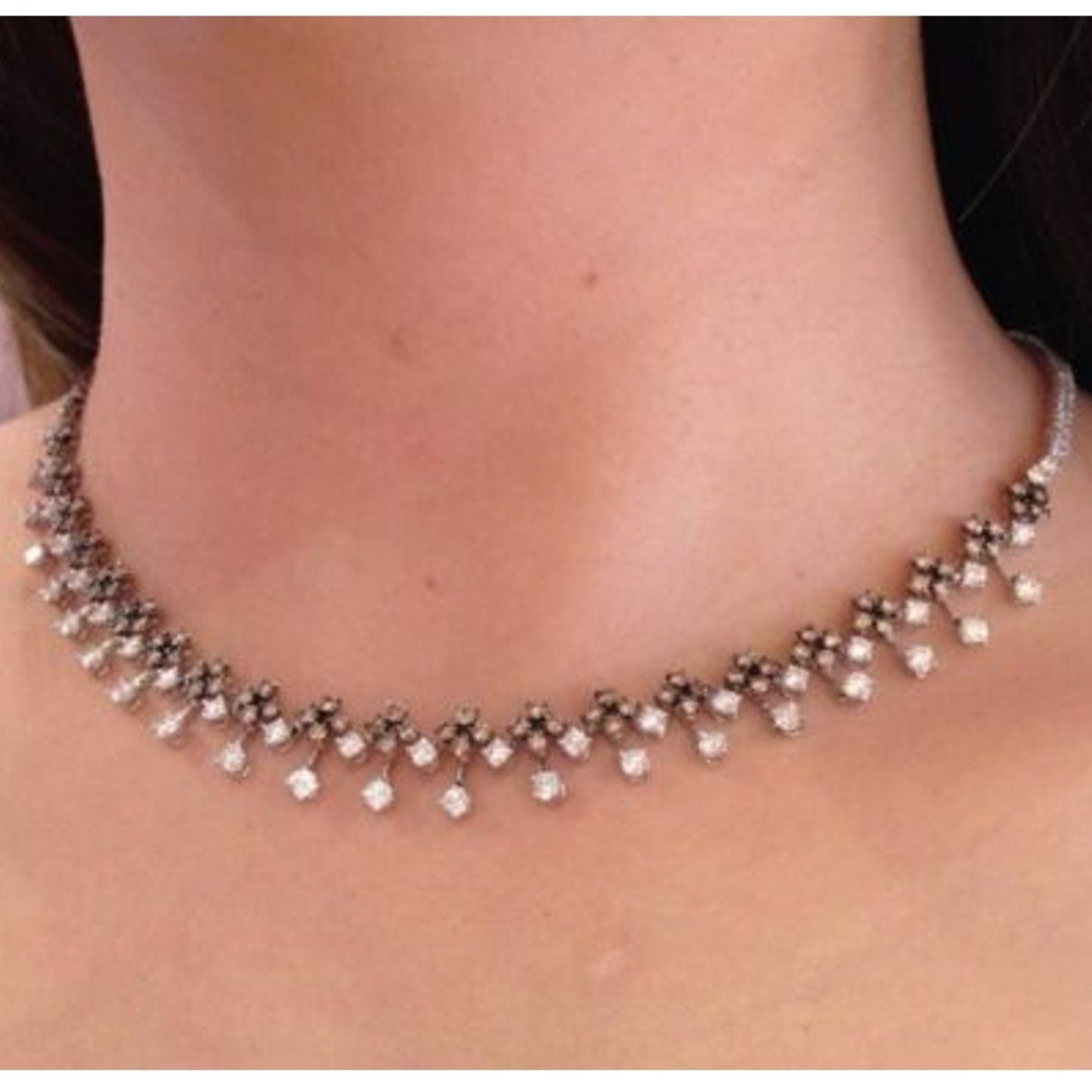 7.11 carat total weight Brown and White Diamond Choker Necklace 18k White Gold