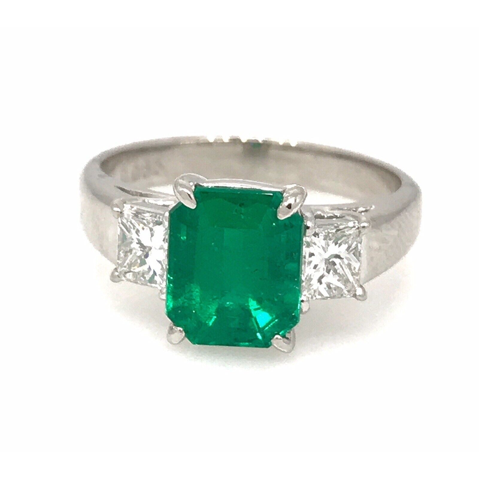 GIA 2.09ct Colombian Emerald Three-stone ring w/ Diamonds in Platinum