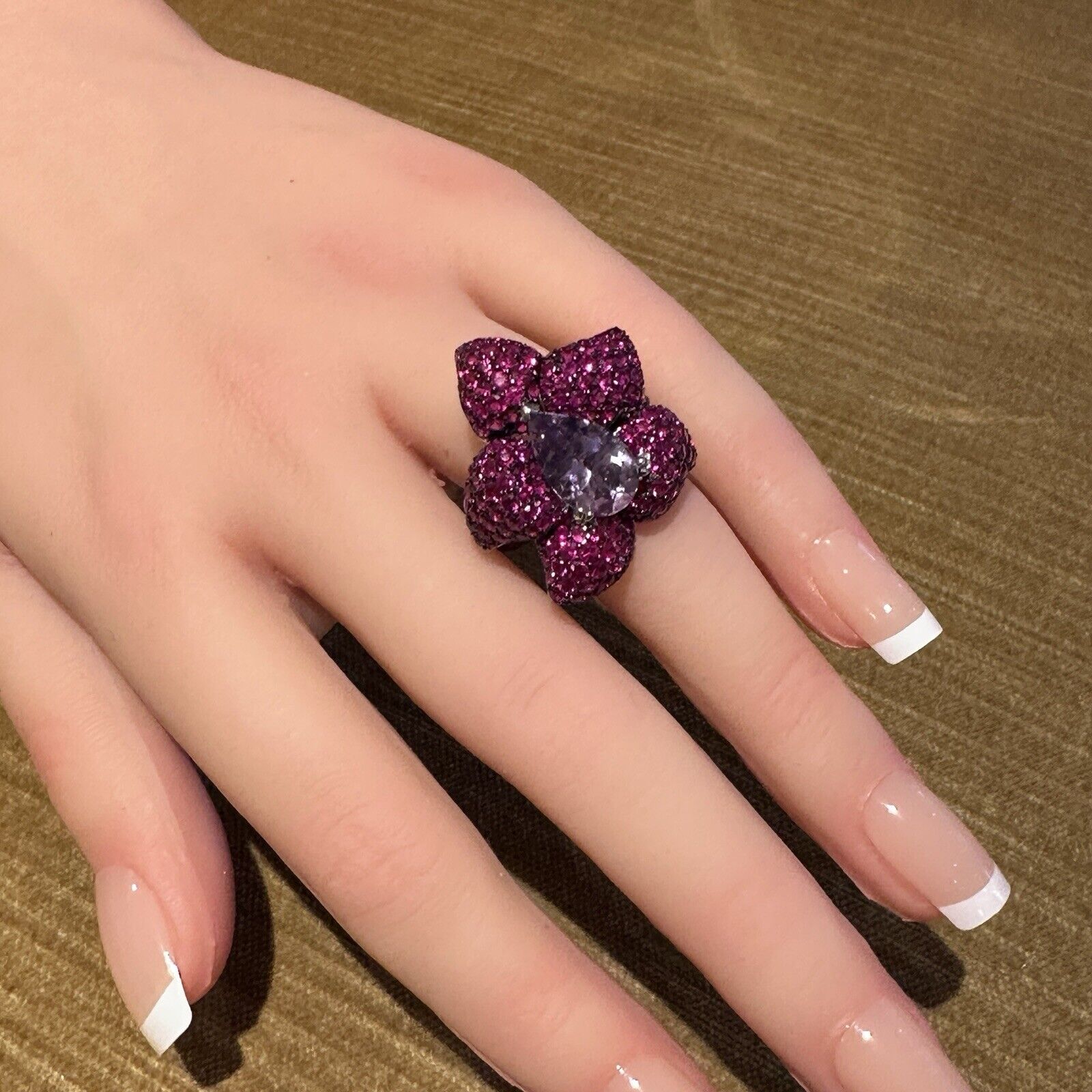 Ruby and Amethyst Flower Cocktail Ring in 18k White Gold