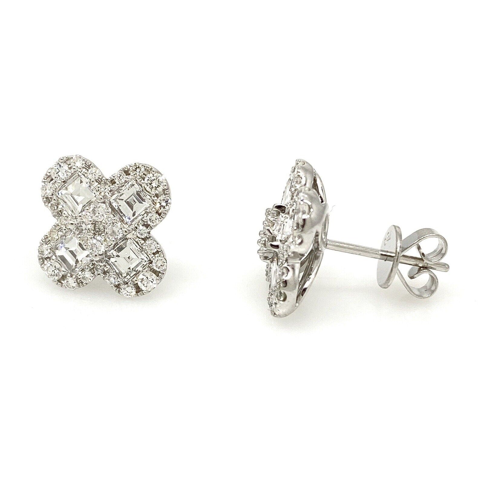 Diamond Clover Flower Earrings 2 cttw in 18k White Gold