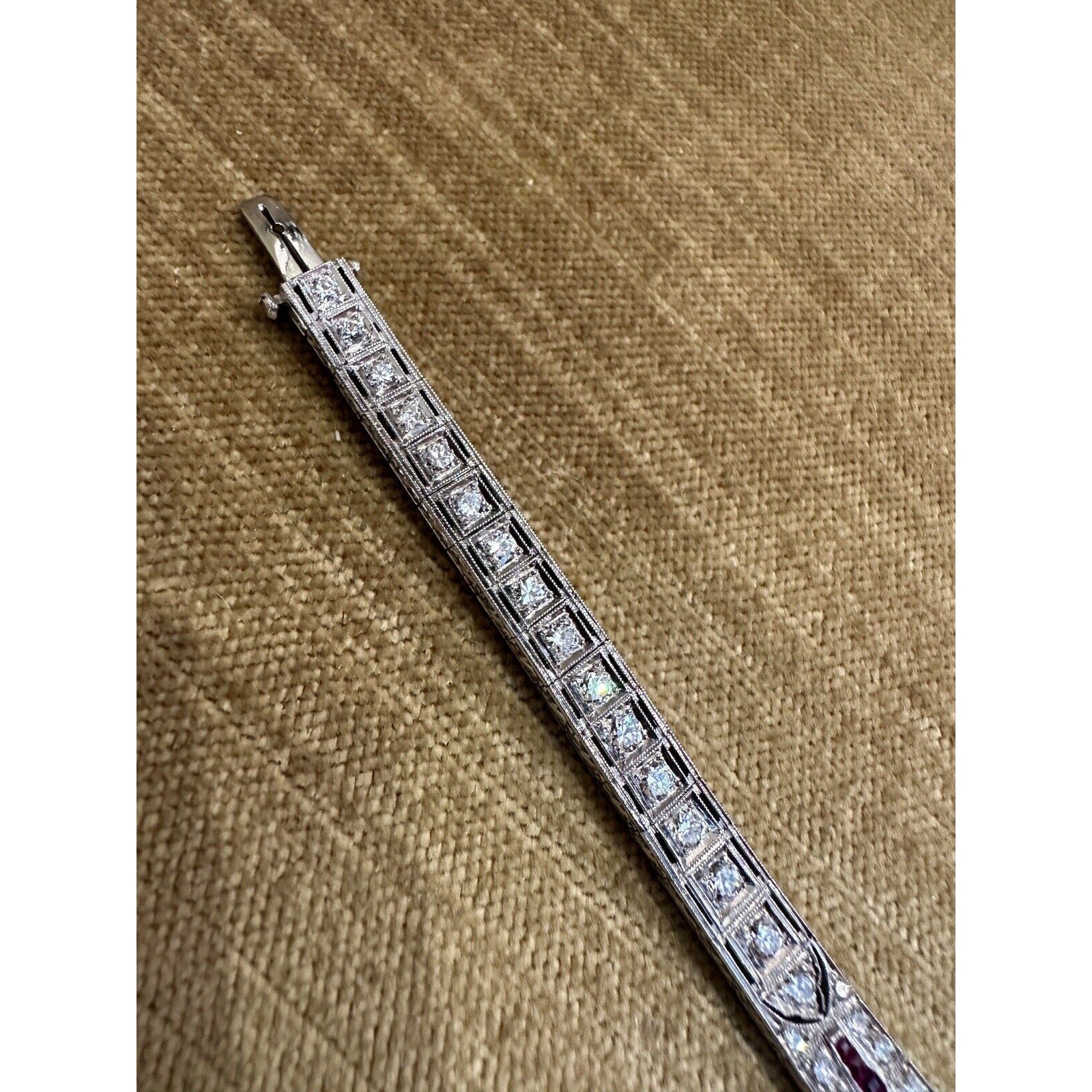 Art Deco Ruby and Diamond Bracelet in Platinum