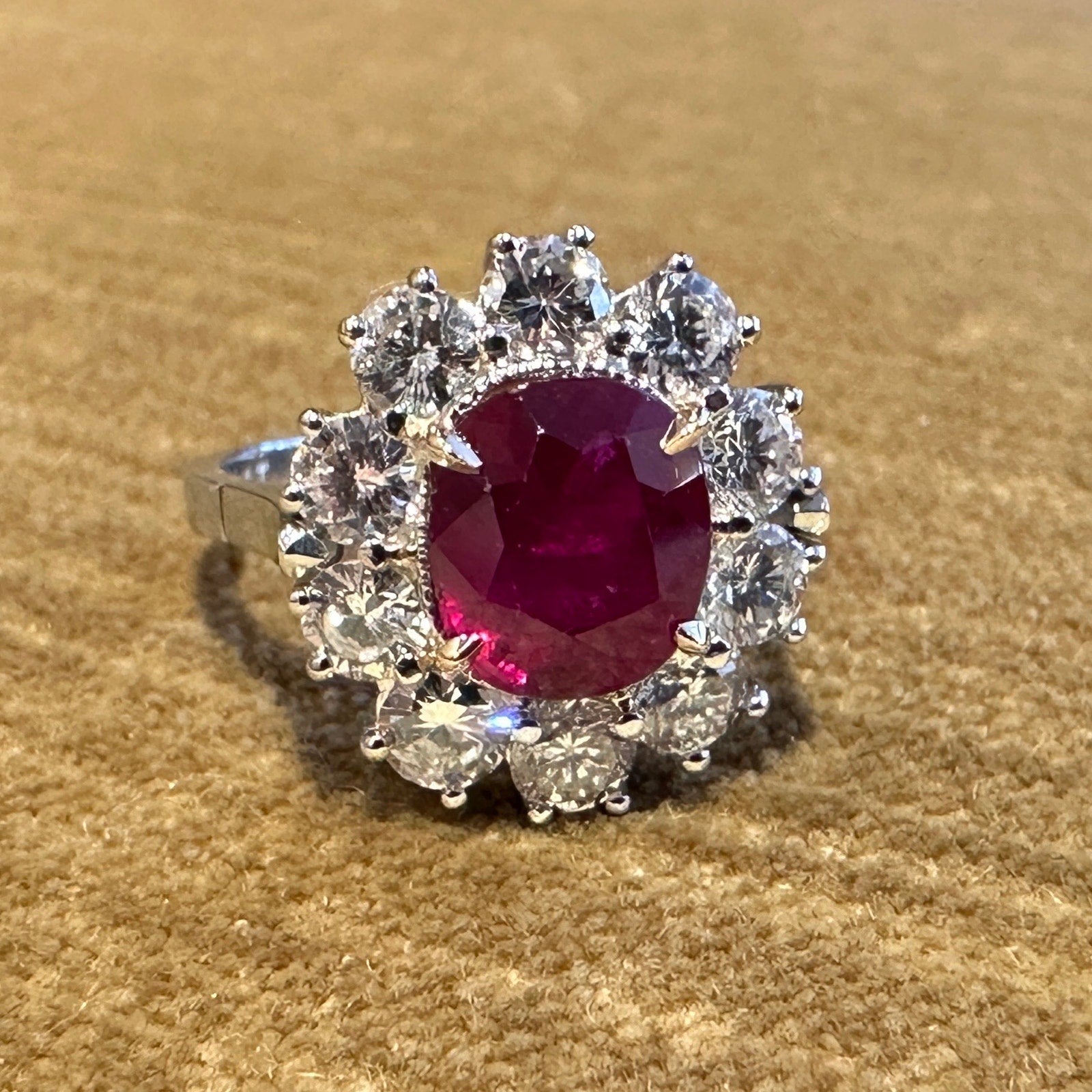 AGL Certified Unheated Cushion Ruby Ring with Diamonds in Platinum - HM2591