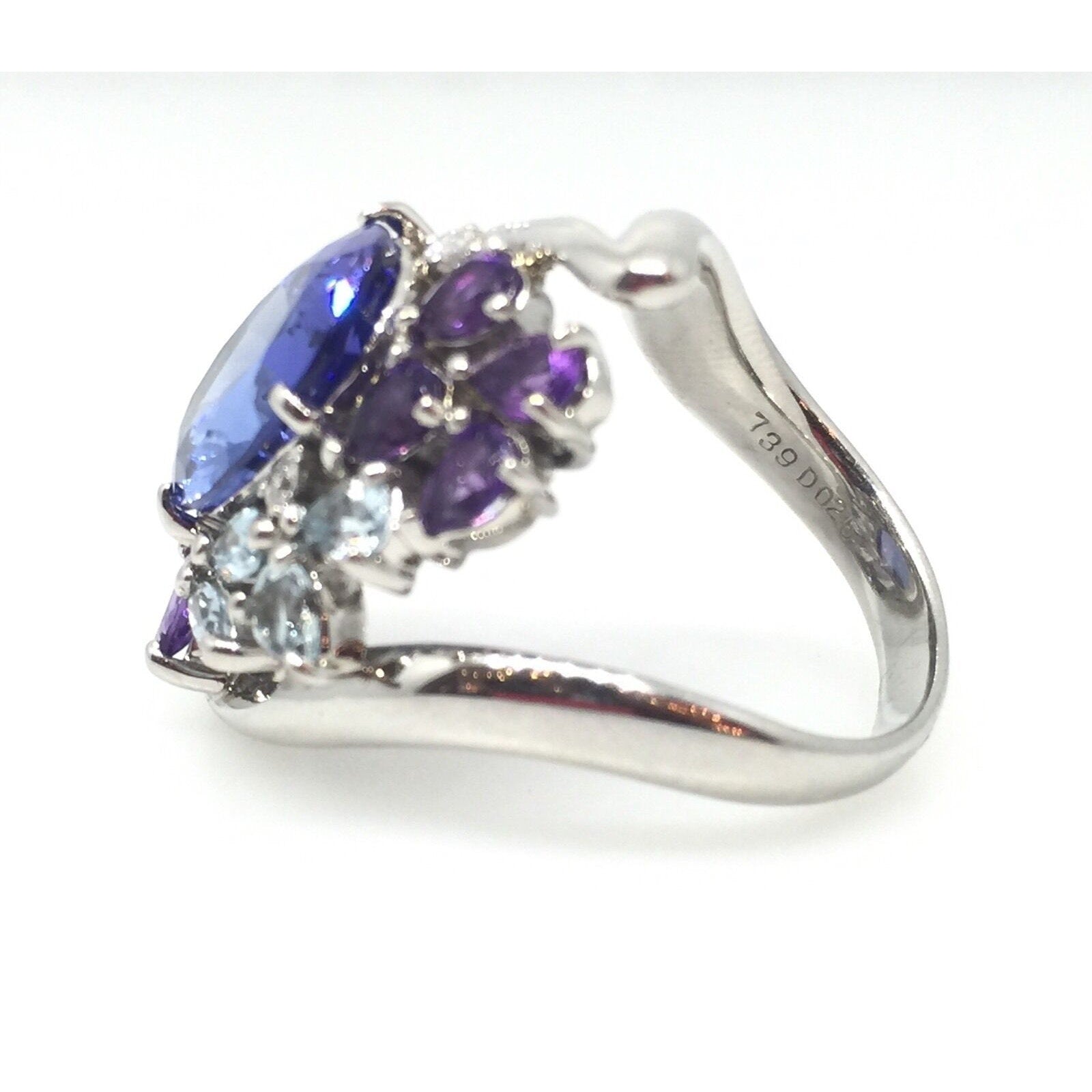 7.39 carat Tanzanite, Aquamarine Amethyst and Diamond Ring in Platinum