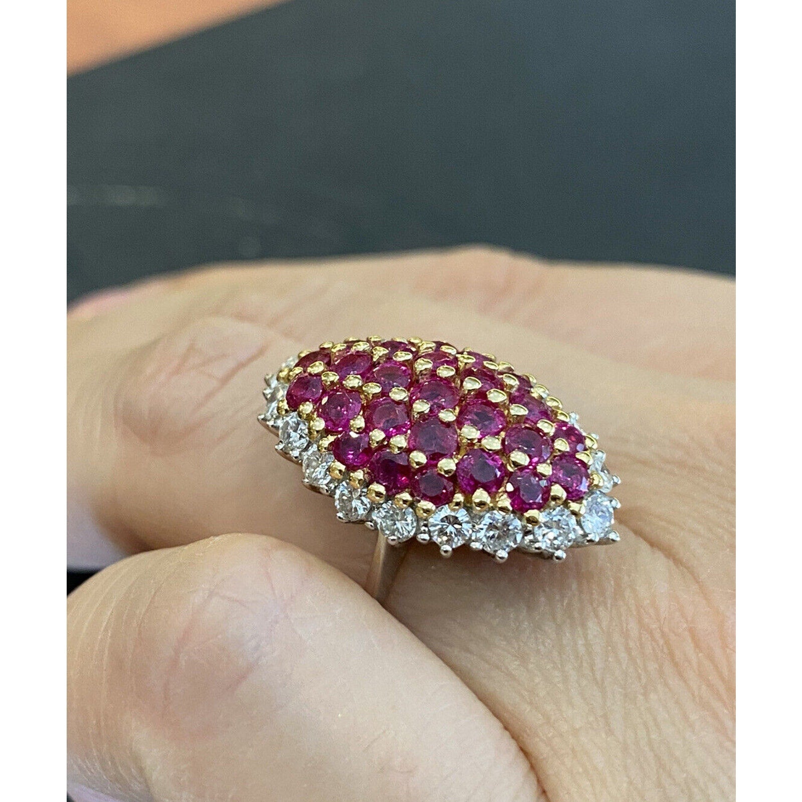 Estate Ruby and Diamond Ring in 18k White Gold and 18k Yellow Gold