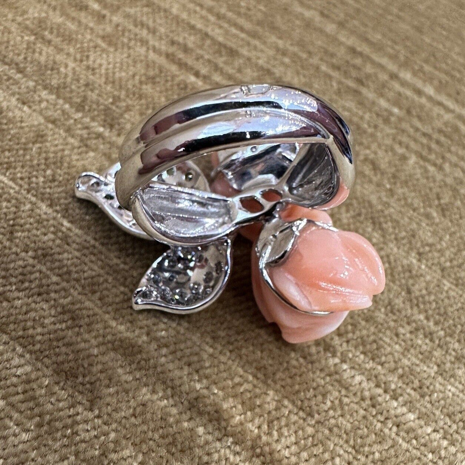 Coral Rose Ring with Diamonds and Gemstones in 18k White Gold - HM2469S