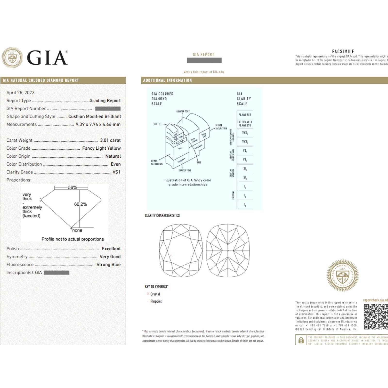 GIA 3.01ct Fancy Light Yellow Cushion Diamond 3-Stone Ring Platinum/ 18K- C300A