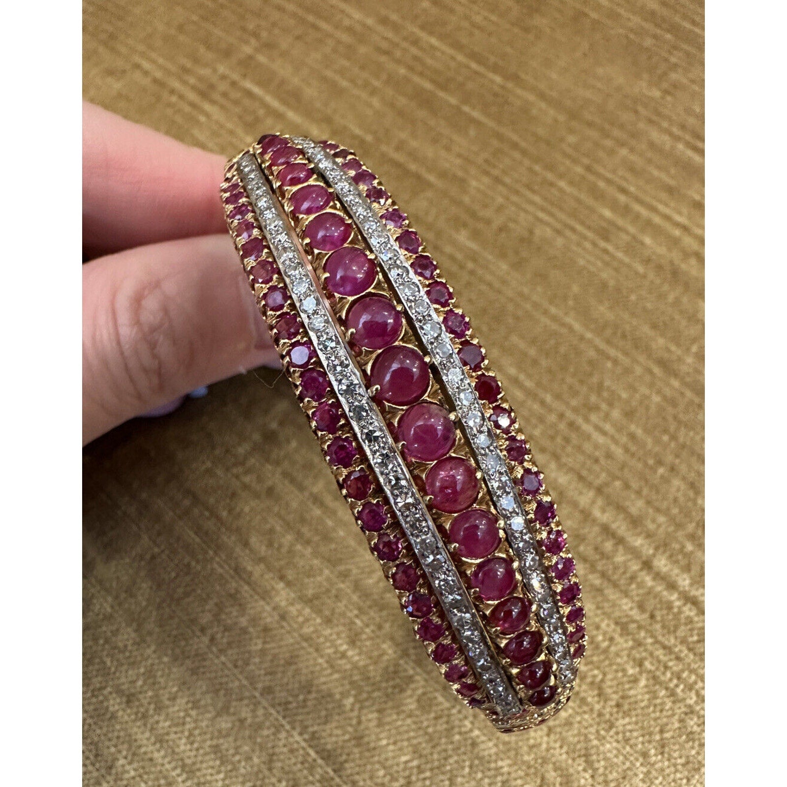 Vintage Ruby and Diamond Bangle Bracelet in 18k and 14k Yellow Gold - HM1748SE