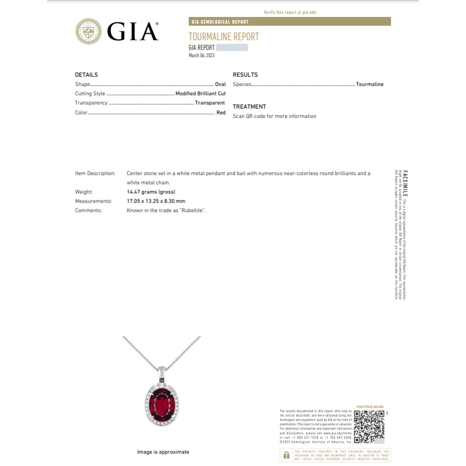 GIA Oval Rubellite Tourmaline 12.18 ct Pendant with Diamonds in Platinum-HM2367B