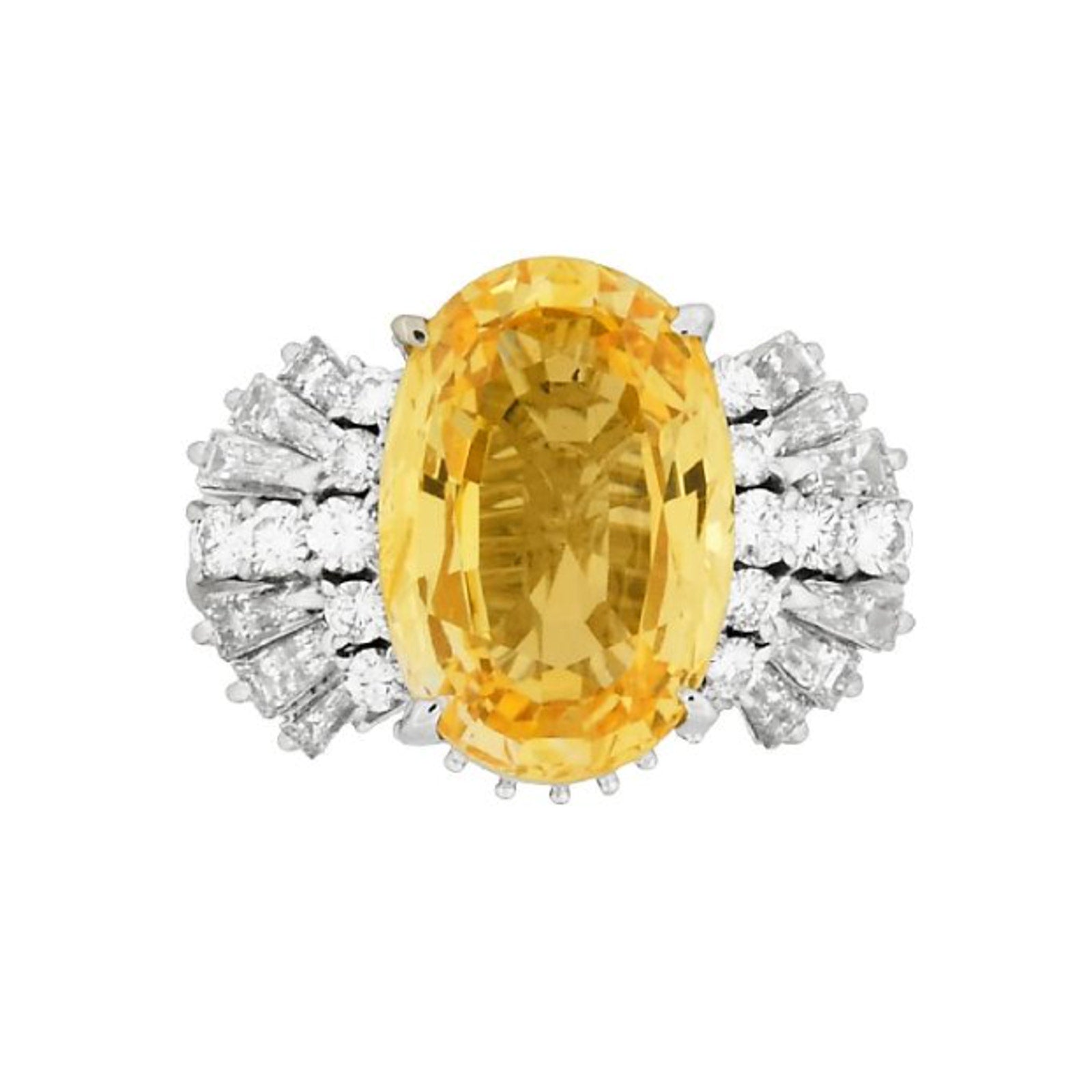 GIA 5.63 ct Unheated Ceylon Yellow Sapphire & Diamond Ring in Platinum -HM2462B