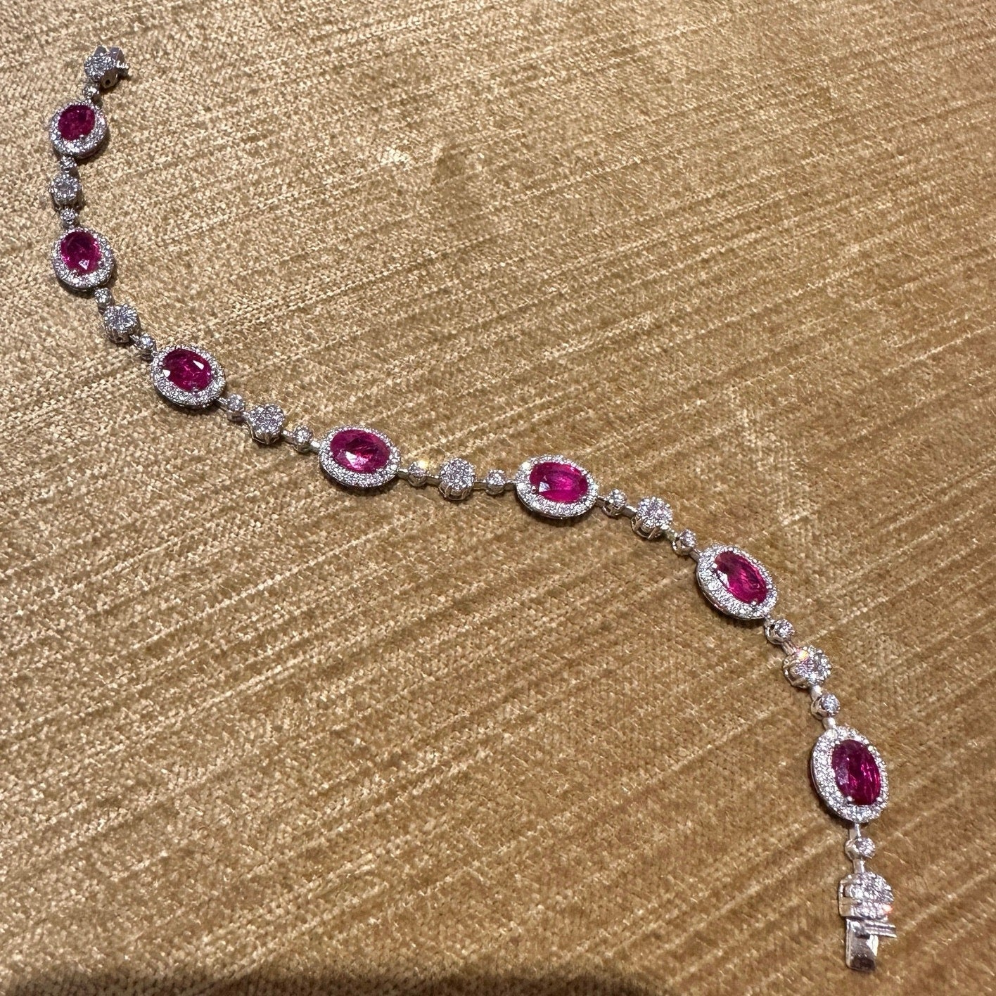 Ruby and Diamond Floret Link Bracelet in 18k White Gold