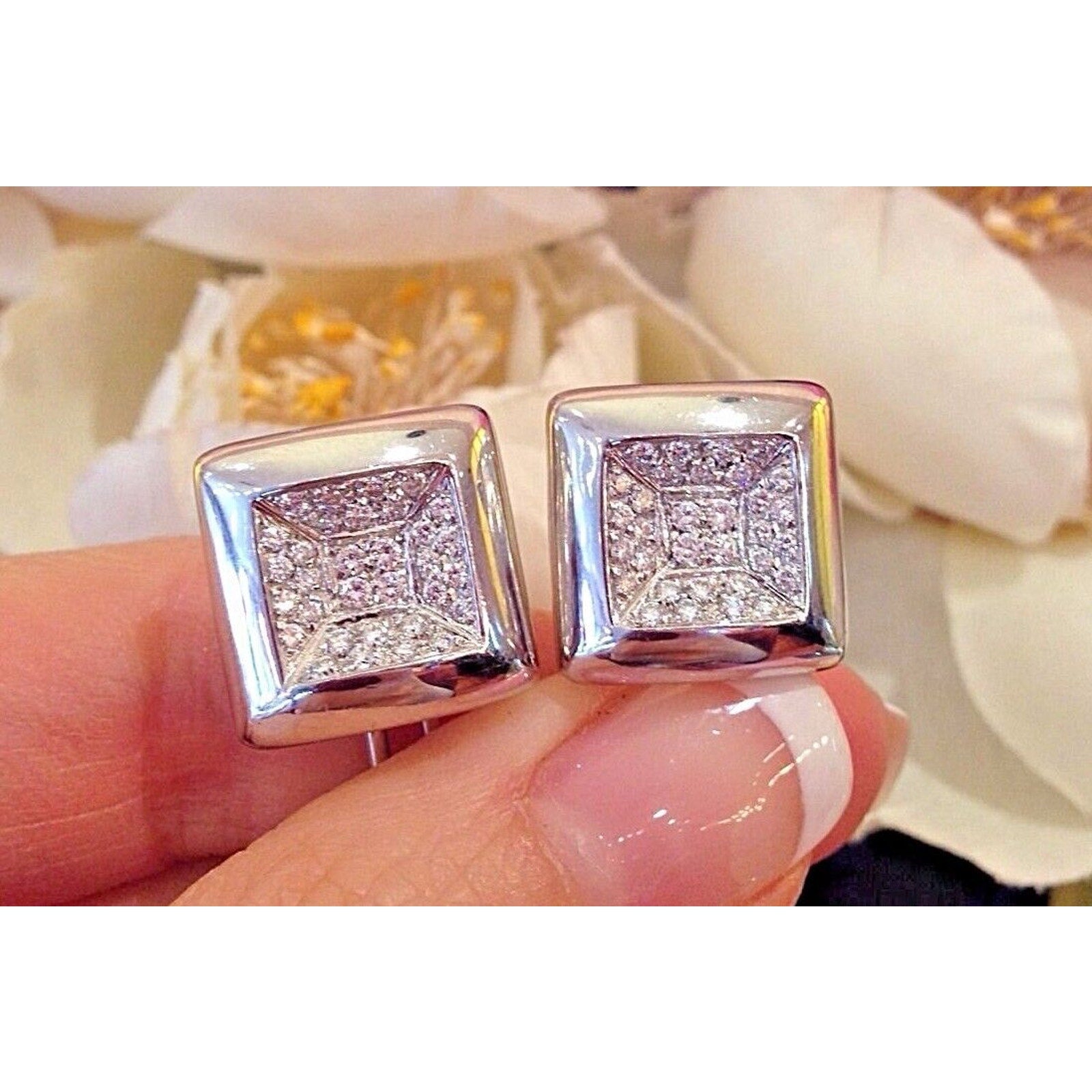 Damiani Square Pave Diamond Earrings in 18k White Gold