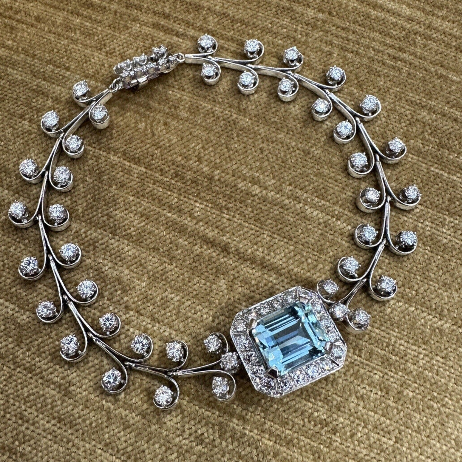 Vintage Aquamarine & Diamond Bracelet in Platinum 7.5 inches