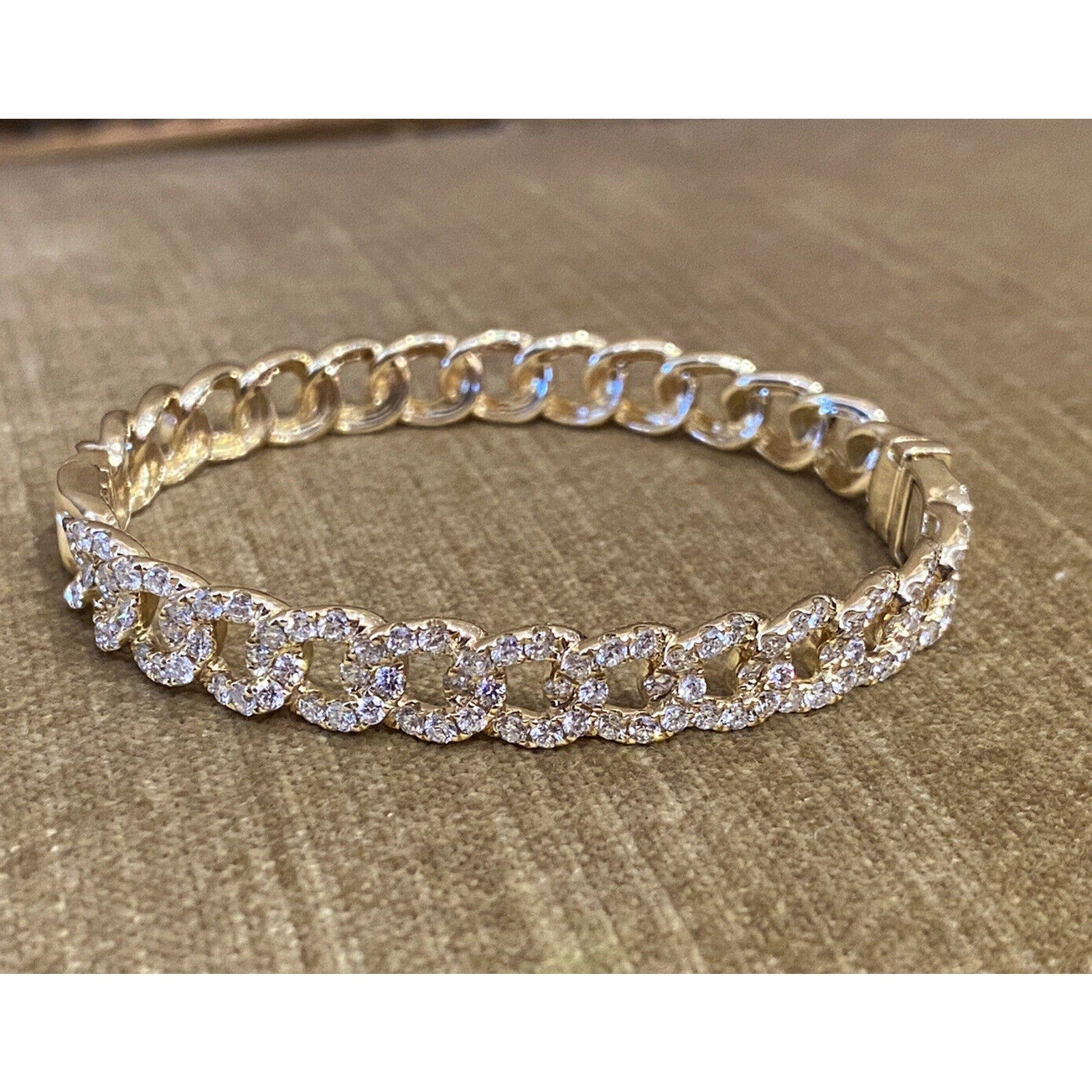 Odelia Diamond Curb Link Bangle Bracelet 2.79cttw in 18k Yellow Gold -- HM2209AI