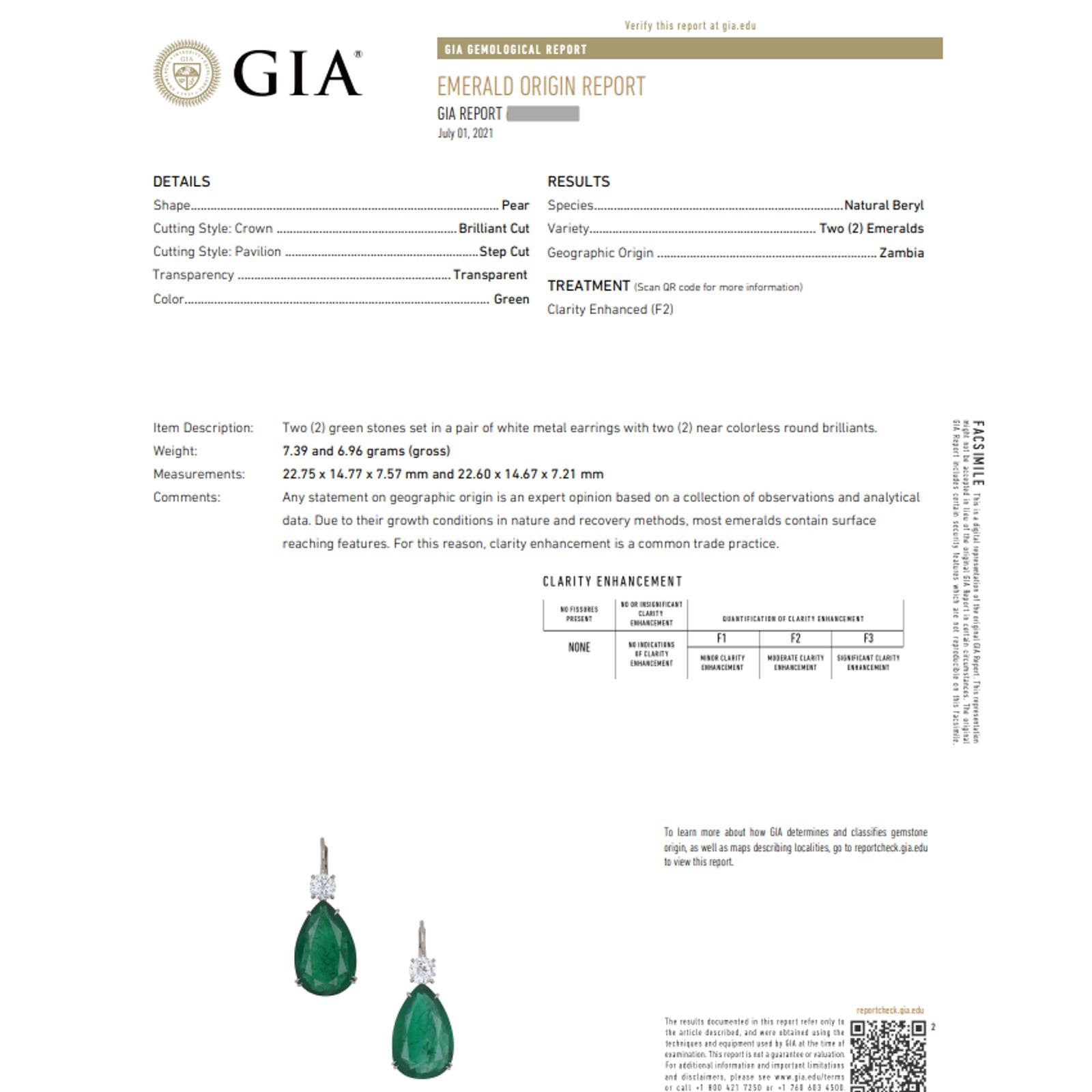 GIA Pear Emeralds 31.17 cttw and Diamond Earrings in 18k White Gold - HM2483B