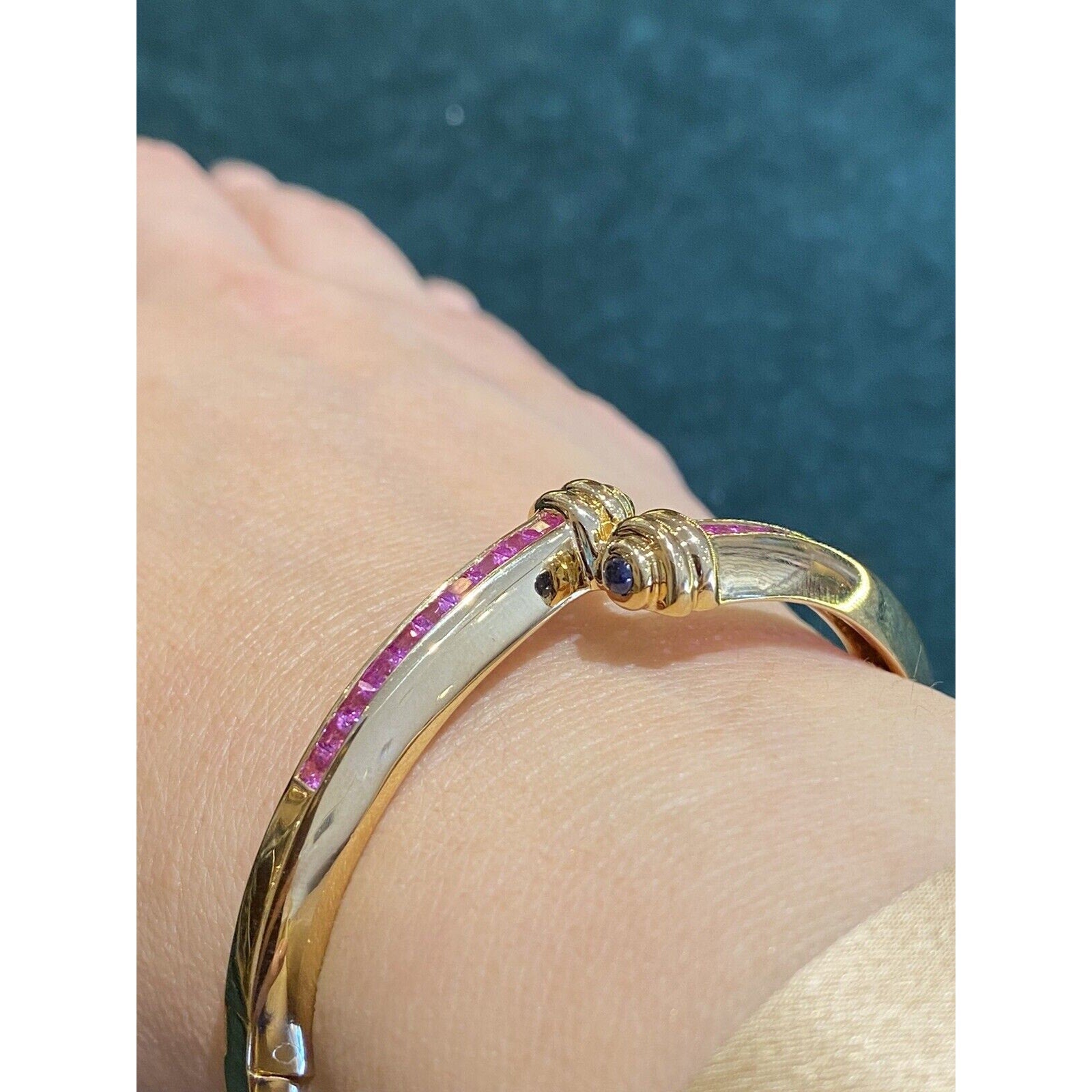 Pink Sapphire Crossover Bangle Bracelet in 18k Yellow Gold