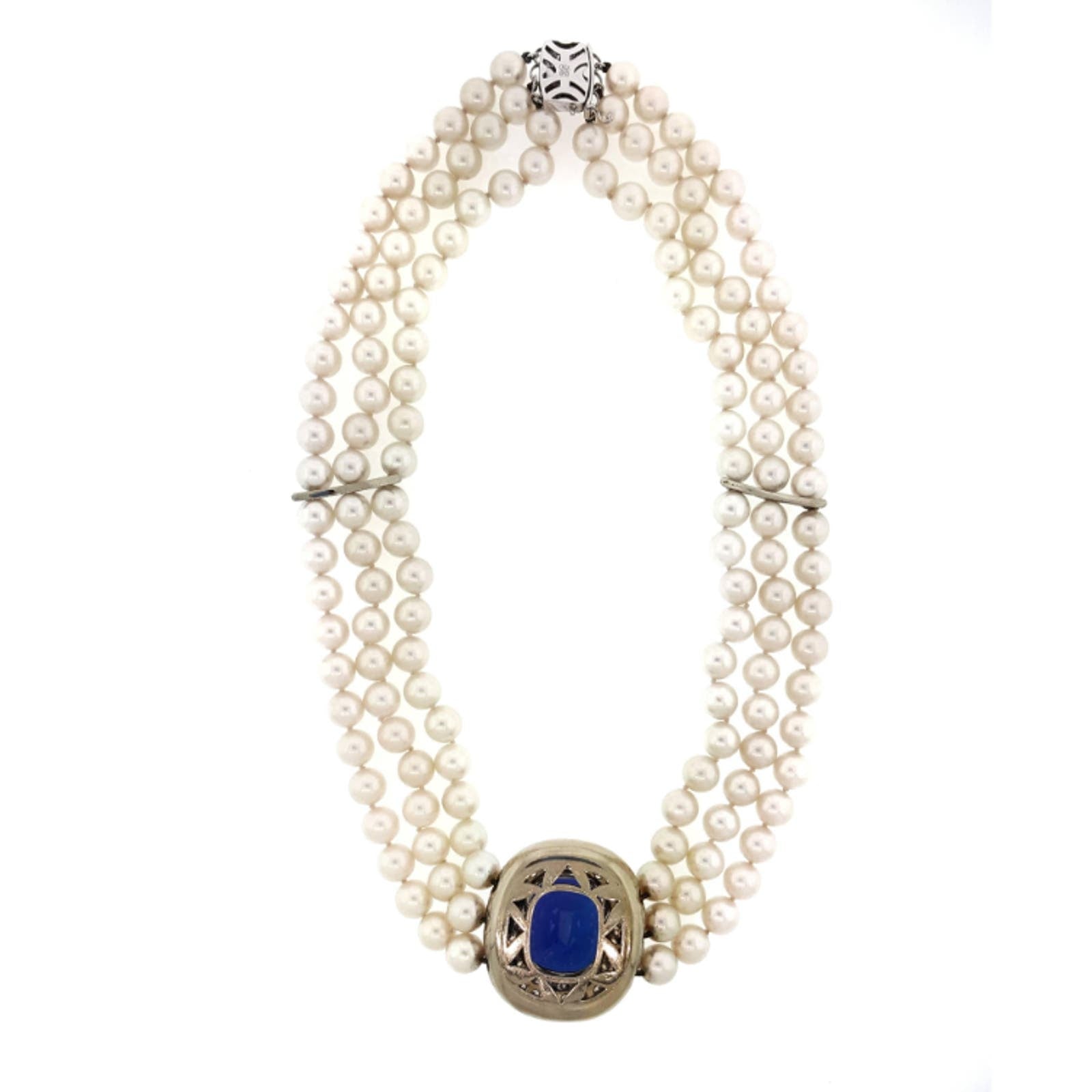 Mikimoto Tanzanite, Diamond & Pearl Choker Necklace in 18k White Gold - HM1875SE