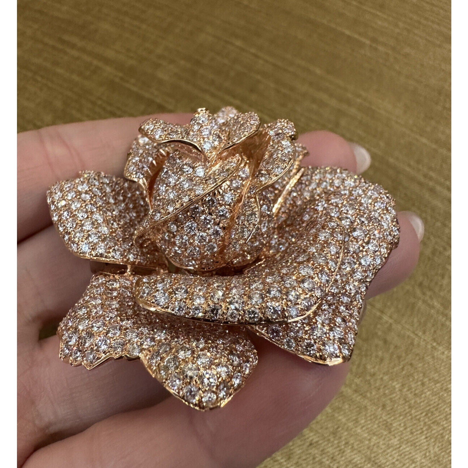 Large Diamond Rose Pin/Brooch/Pendant 22.00 cttw in 18k Rose Gold