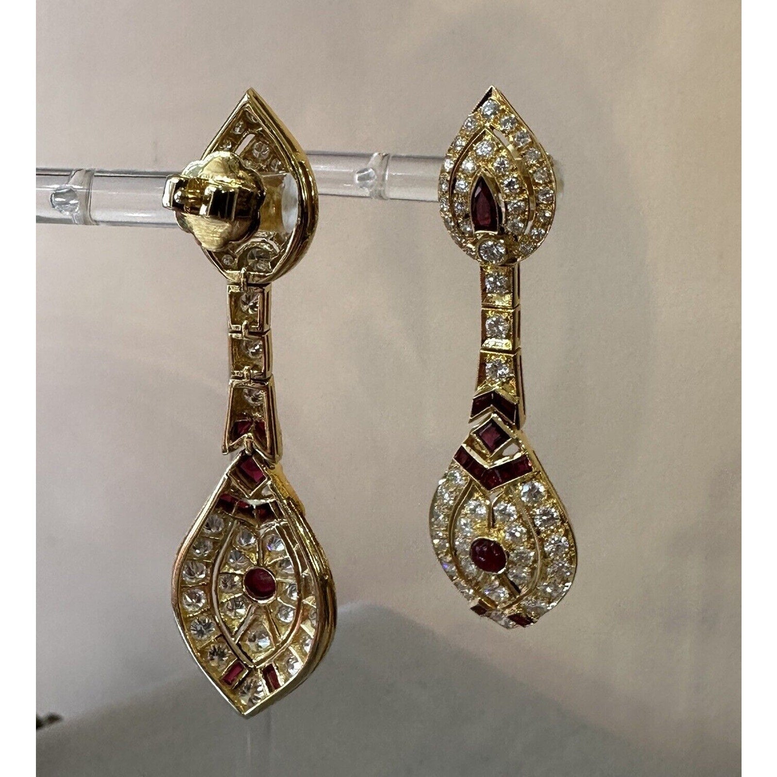 Ruby and Diamond Drop Earrings in 18k Yellow Gold