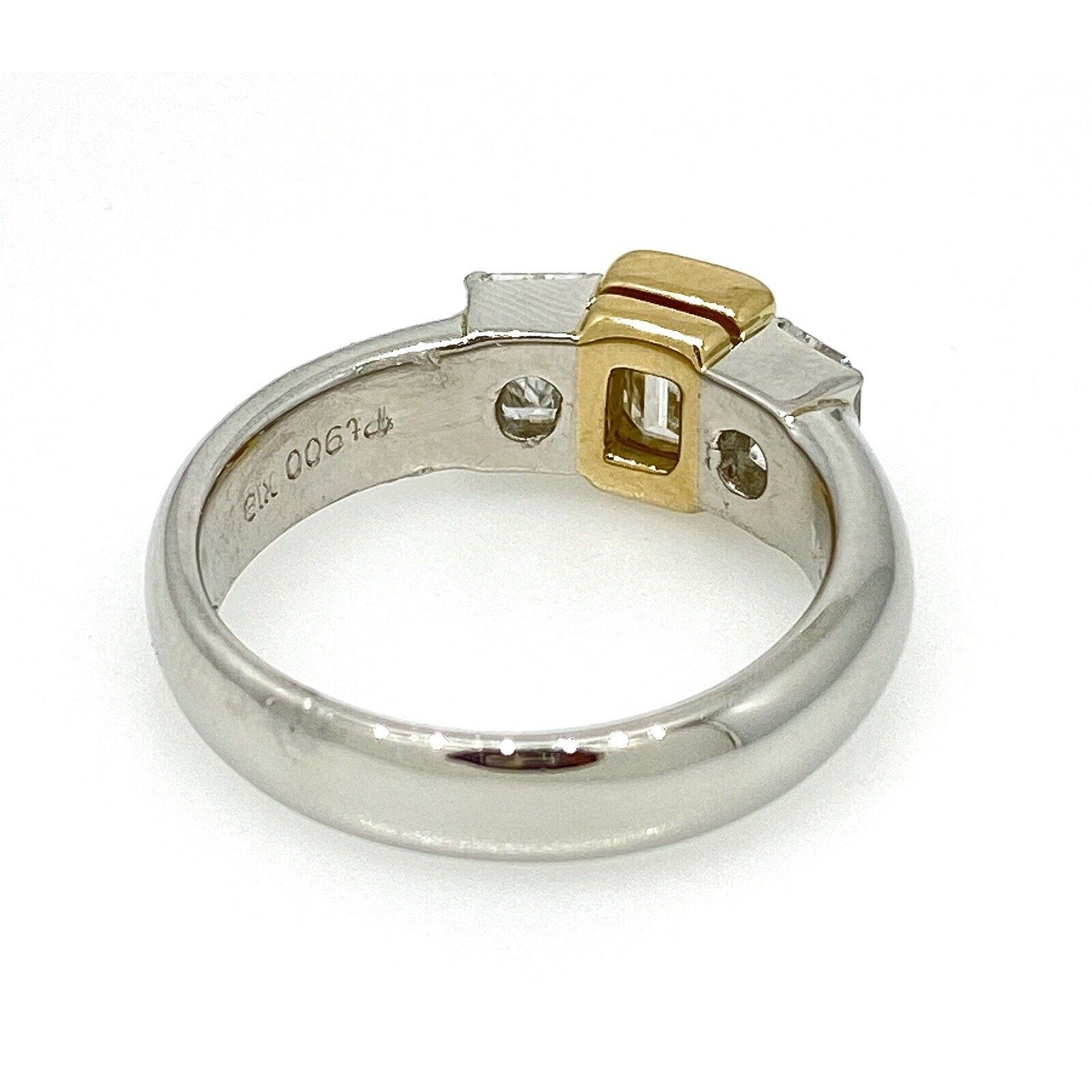 Three Stone Emerald Cut Diamond Ring in Platinum /18k Yellow Gold