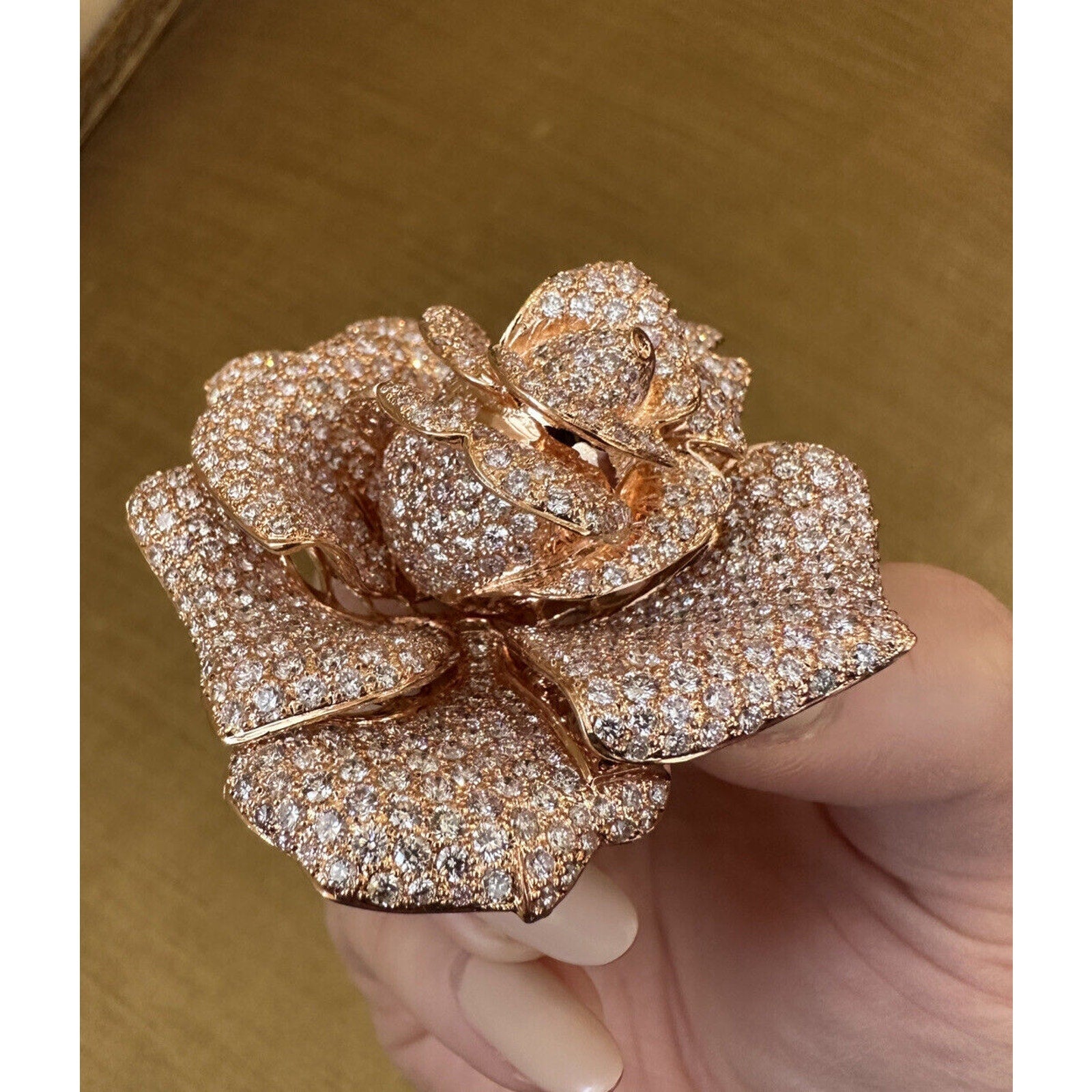 Large Diamond Rose Pin/Brooch/Pendant 22.00 cttw in 18k Rose Gold