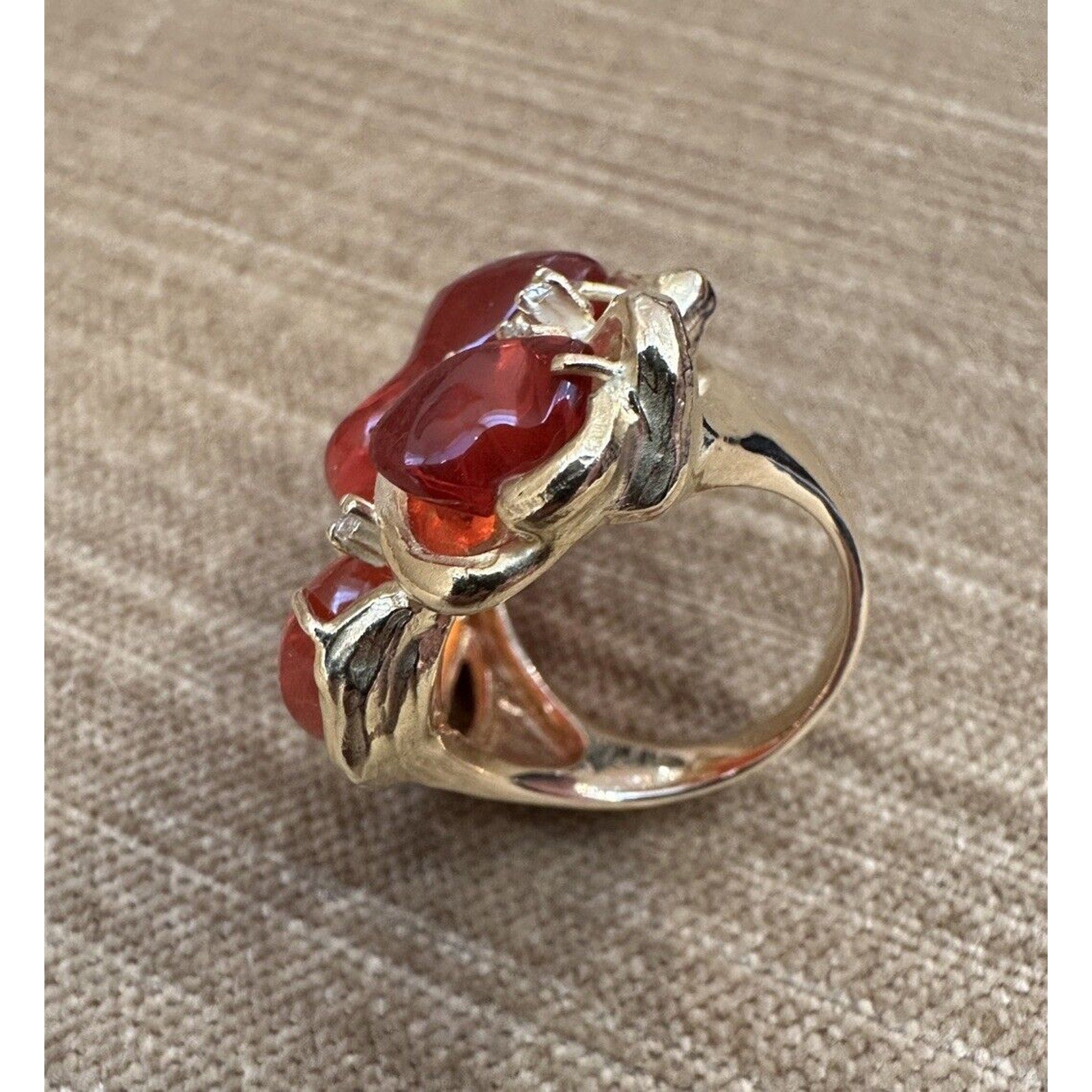 Fire Opal and Diamond Statement Ring in 18k Yellow Gold