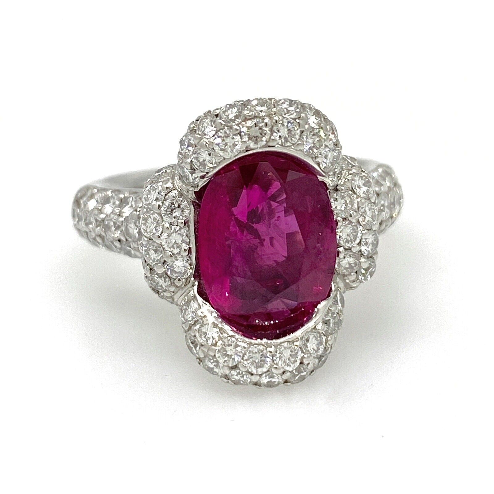 GIA Natural Oval Burma Ruby 3.40 carat in Platinum Pave Diamond Setting