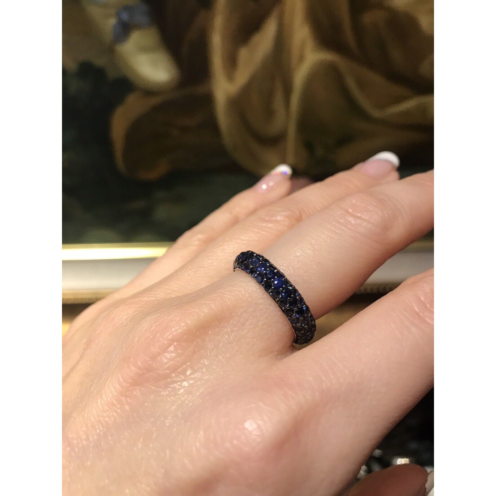 3.73 ctw Sapphire Pave Eternity Band Ring in 18k White Gold