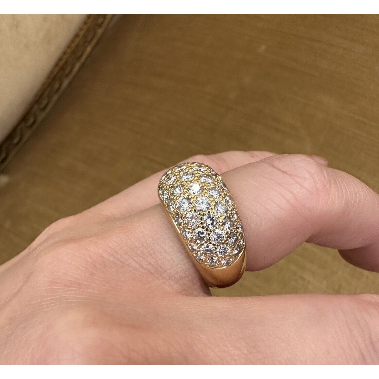 3.38 carats Diamond Pave Dome Ring in 18k Yellow Gold