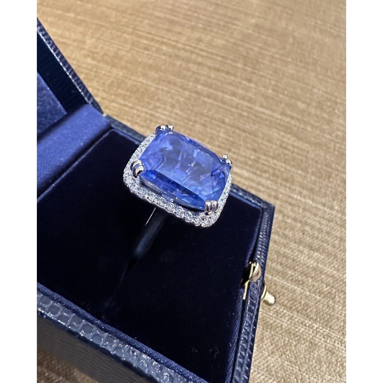 GIA 26.75cts Unheated Ceylon Sapphire in Diamond Halo Platinum Ring- C300ZR