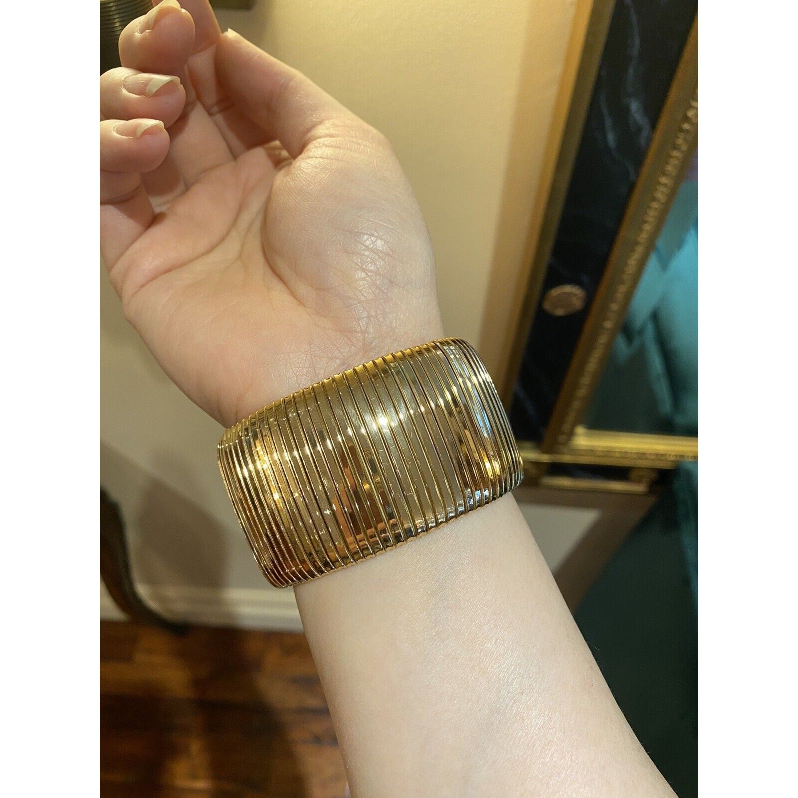 Vintage Diamond Wide Tubogas Cuff Bracelet in 18k Gold