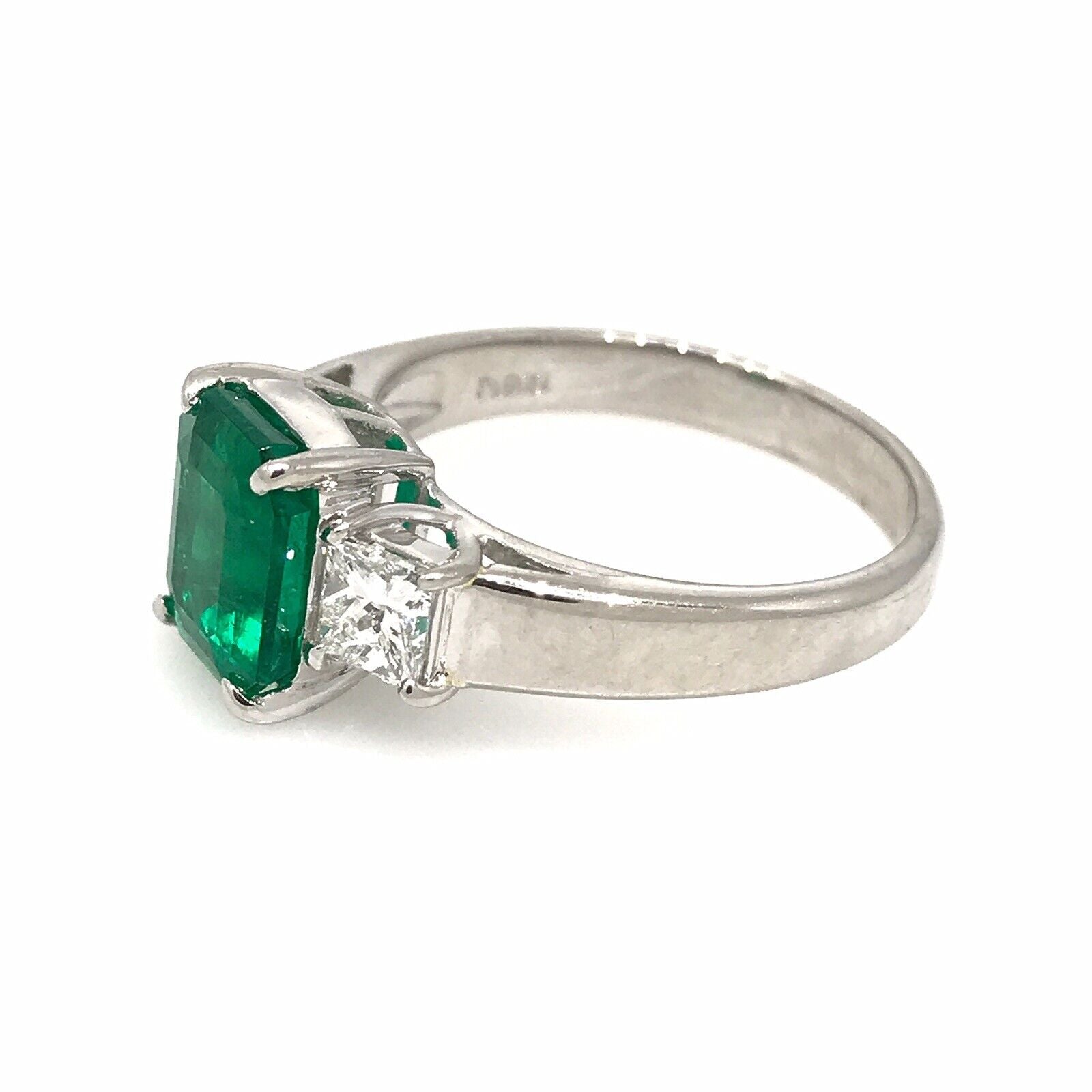 GIA 2.09ct Colombian Emerald Three-stone ring w/ Diamonds in Platinum