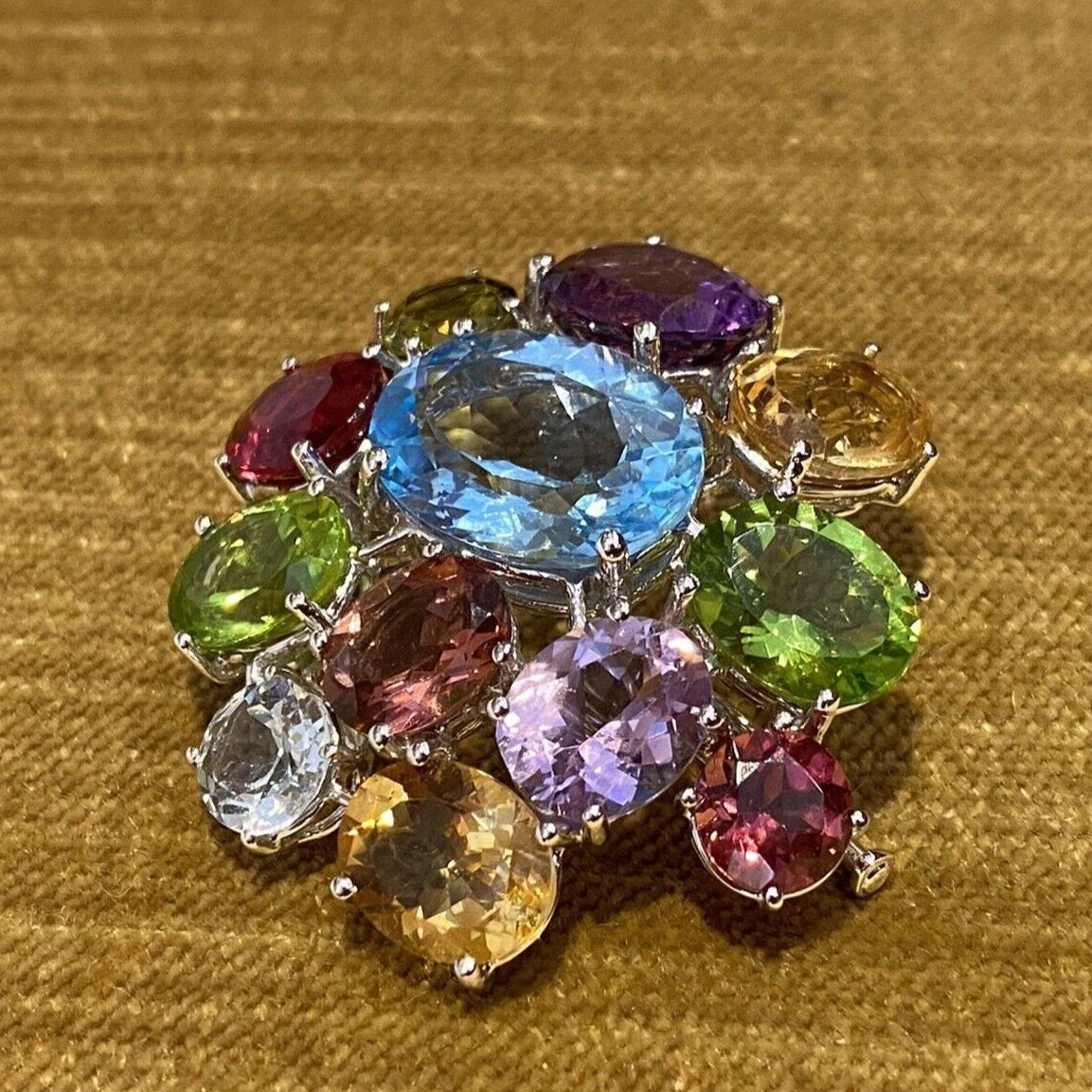 Multi-colored Gems Brooch by Asprey in 18k White Gold