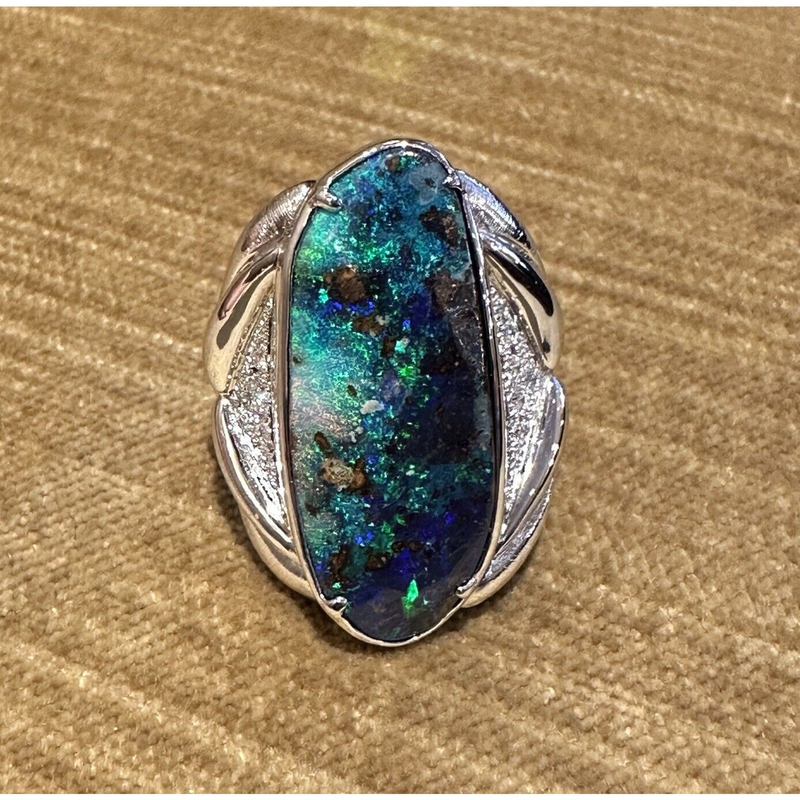 19.82 ct Boulder Opal and Diamond Ring in Platinum