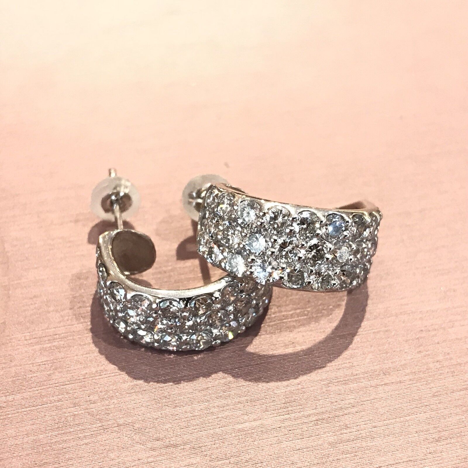 4.00 cttw Three-Row Pave Diamond Half Hoop Earrings Platinum