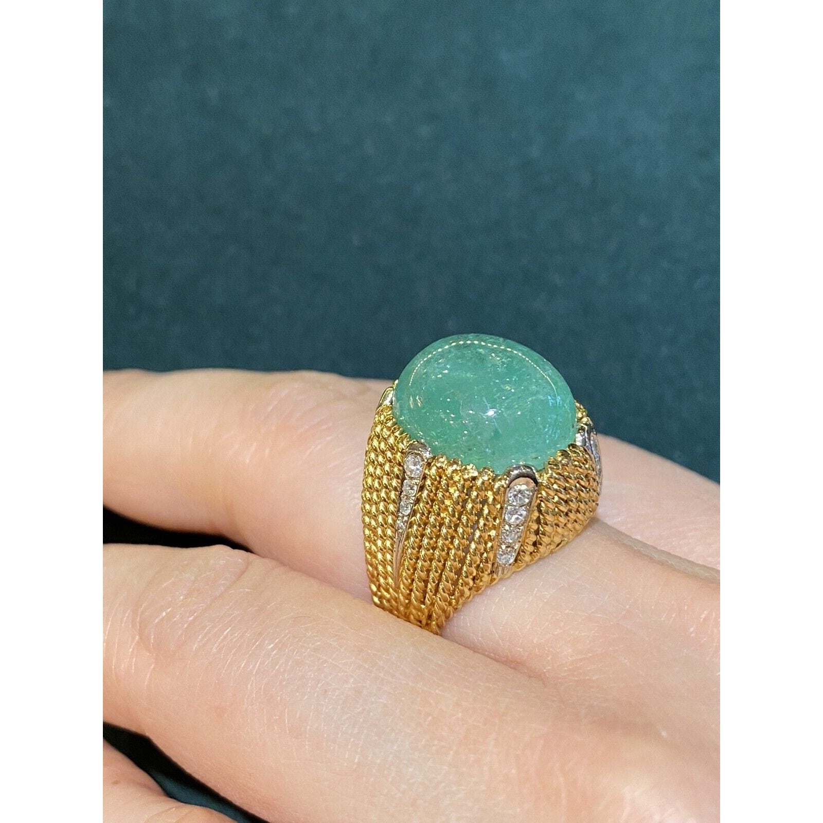 10 carat Emerald Cabochon & Diamond High Dome Cocktail Ring - HM2315AB