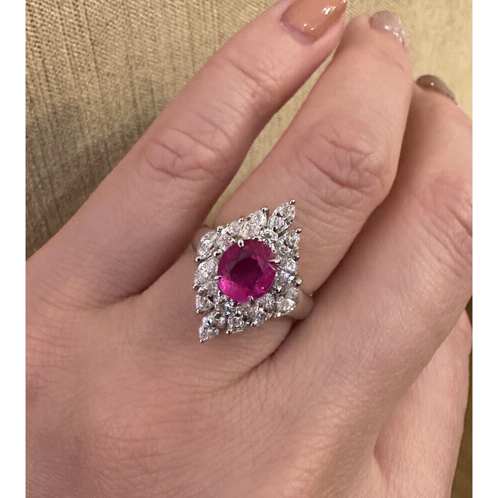 GIA 1.56 ct Natural Unheated Ruby and Diamond Ring in Platinum - HM2417BN