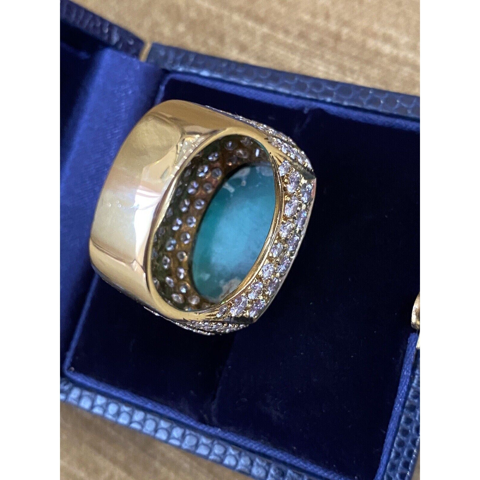 Large Estate Pave Diamond and Turquoise Dome Ring in 18k Yellow Gold - HM1799EE