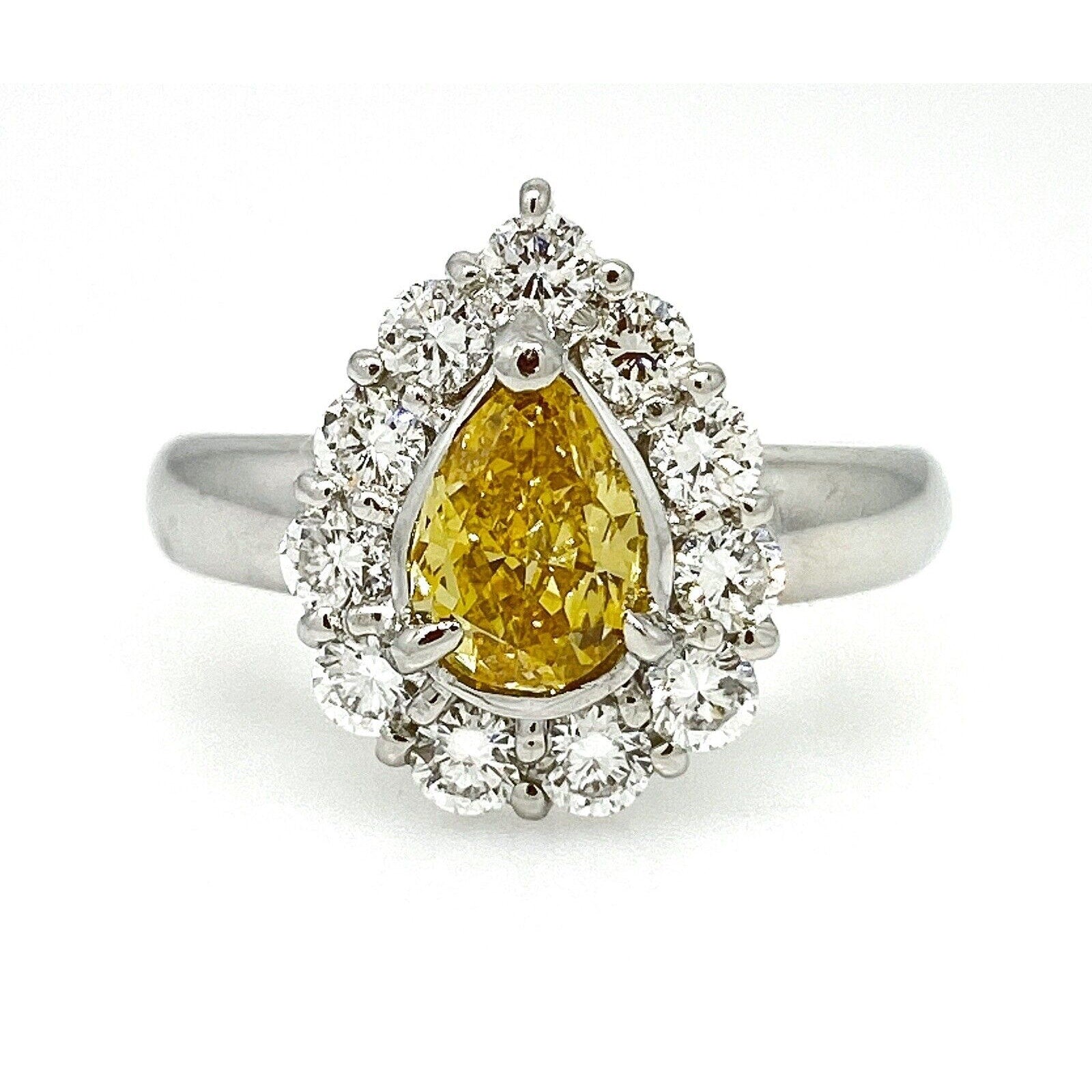 Pear Shape GIA Fancy Intense Orange-Yellow Diamond Ring in Platinum