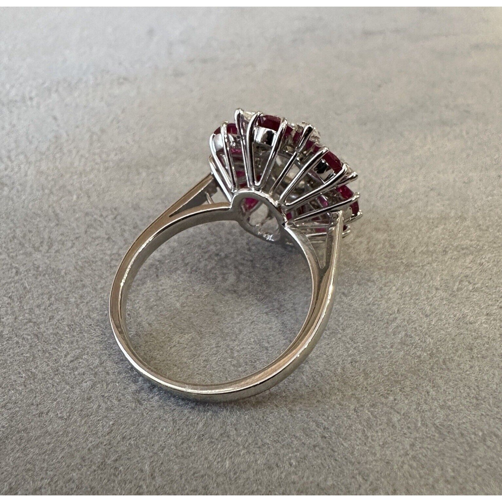 GIA .93 carat Marquise Diamond and Pear Ruby Cocktail Ring in Platinum