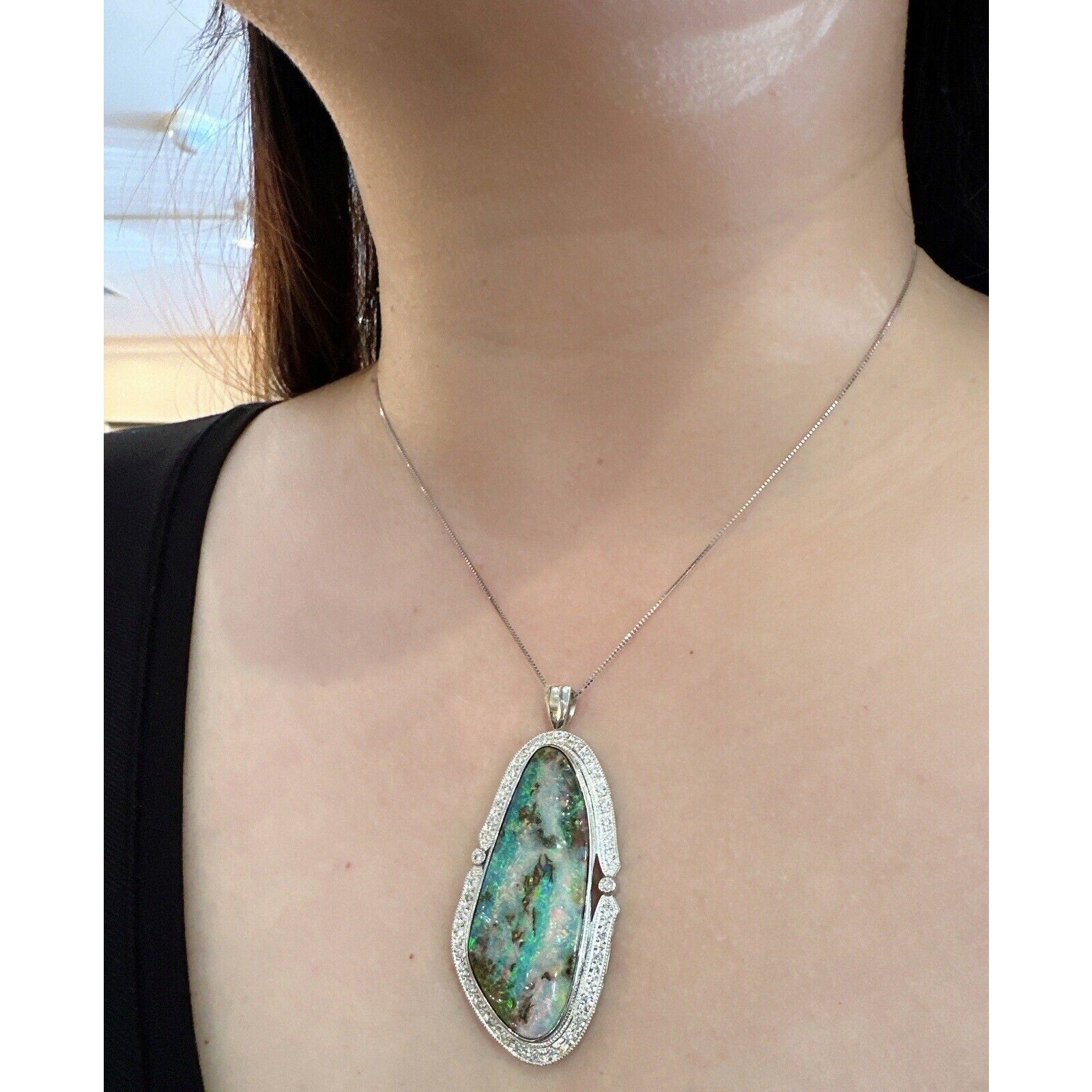 Large Boulder Opal and Diamond Pendant Necklace in Platinum - HM2570SE