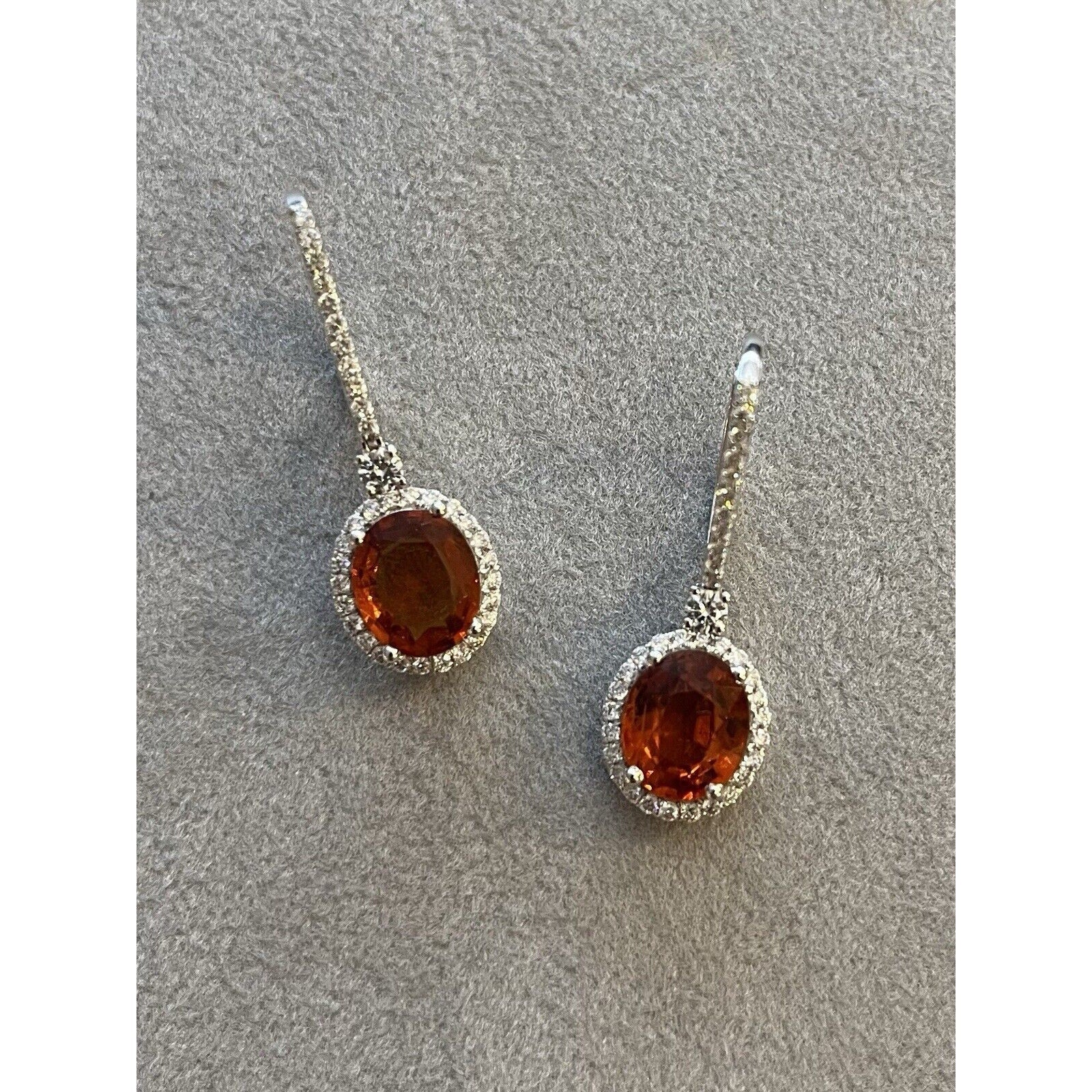 Spessartite Garnet and Diamond Drop Earrings in 18k White Gold