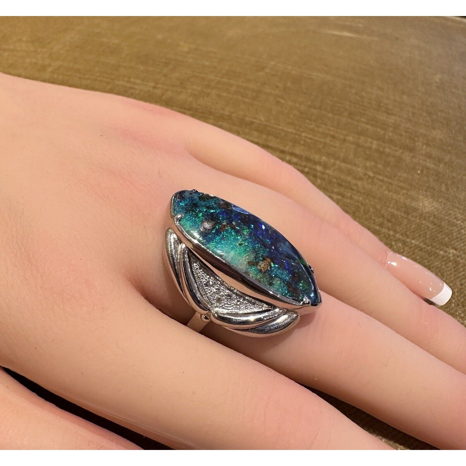 19.82 ct Boulder Opal and Diamond Ring in Platinum