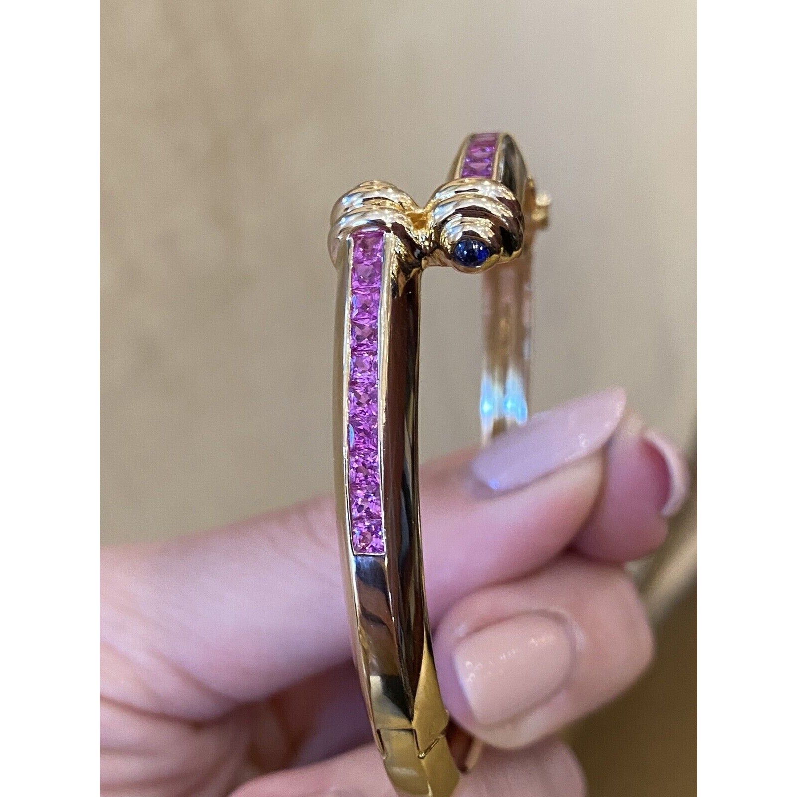 Pink Sapphire Crossover Bangle Bracelet in 18k Yellow Gold