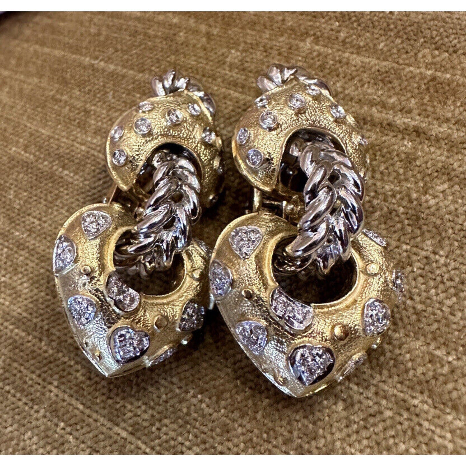 ITALIAN Diamond Heart Drop Earrings in 18k Yellow & White Gold - HM2452AB