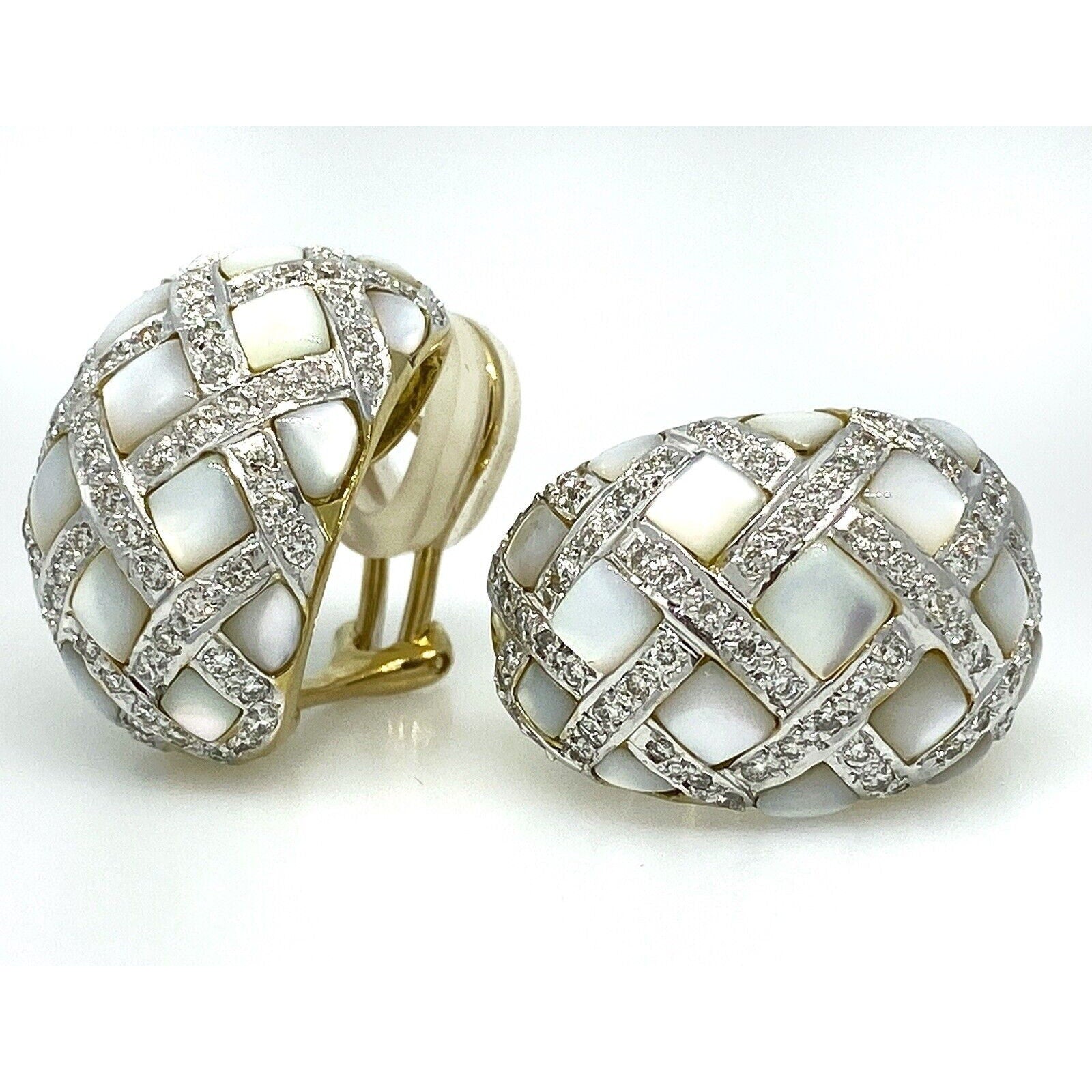 Diamond and Mother-of-Pearl Checkerboard Earrings in 18k White Gold